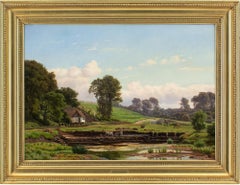 Antique Carsten Henrichsen, Summer Landscape With Figure Harvesting Peat