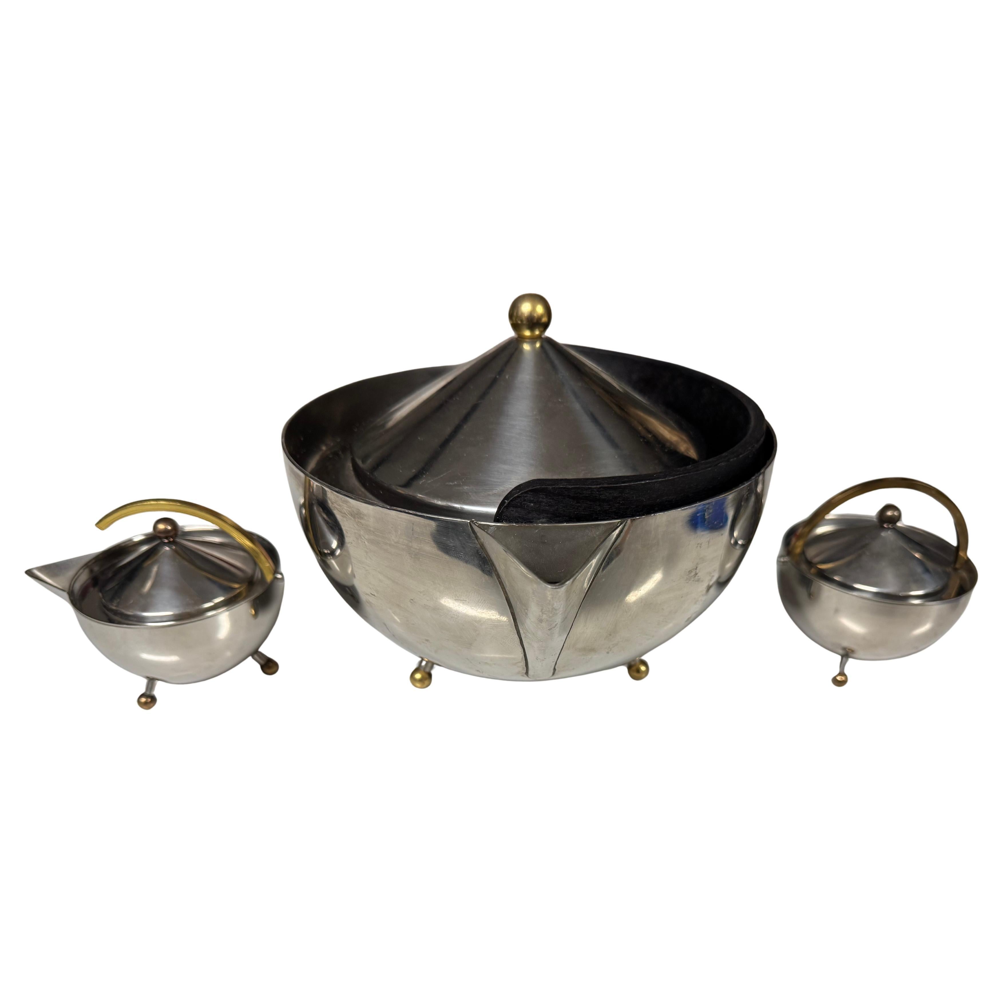 Carsten Jorgensen for Bodum Stainless Steel and Brass Ball Tea Set (3 pcs)