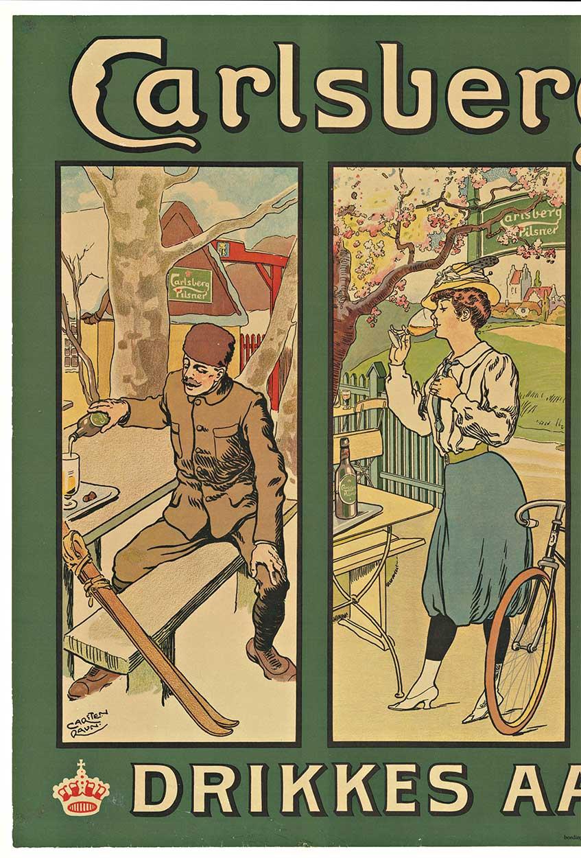 Originales dänisches Vintage-Bierplakat Carlsberg Pilsner.   Getränk für alle – Print von Carsten Ravn