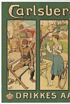 Original Carlsberg Pilsner vintage Danish beer poster.   Drink All Round