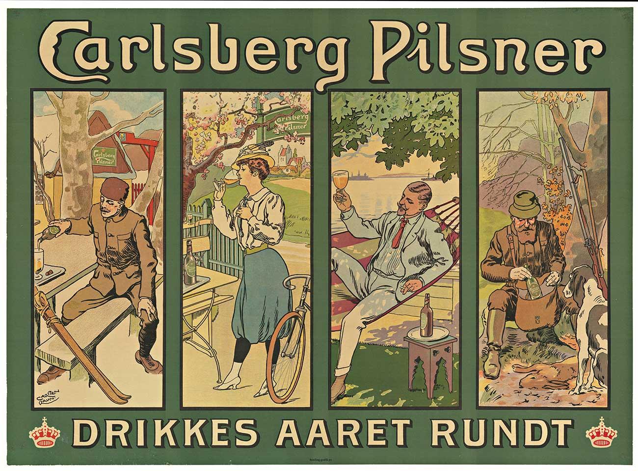 Poster originale della birra danese Carlsberg Pilsner.   Bevande a volontà