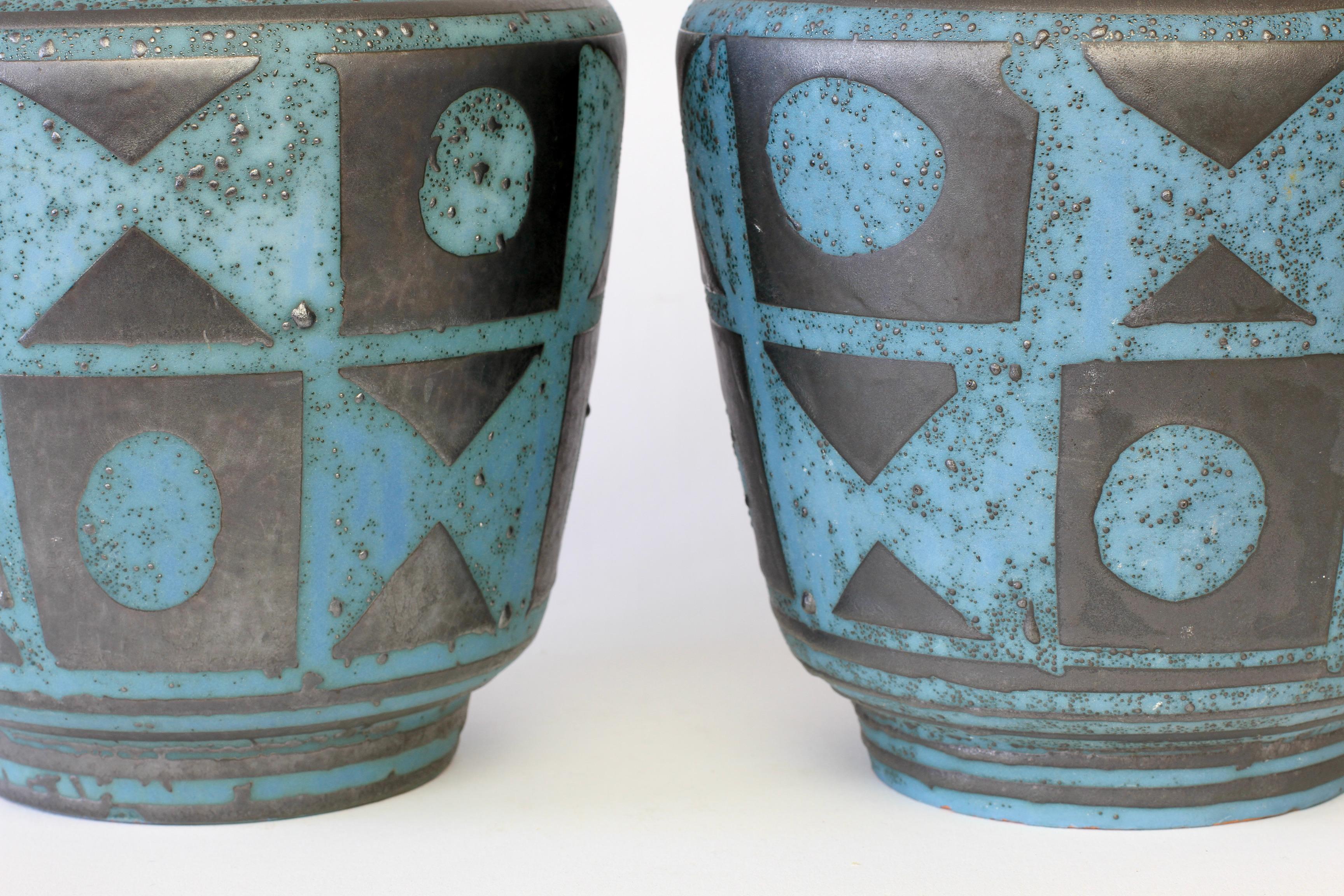 Carstens 1950s Pair of Vintage Mid-Century Graphite & Blue West German Vases 6