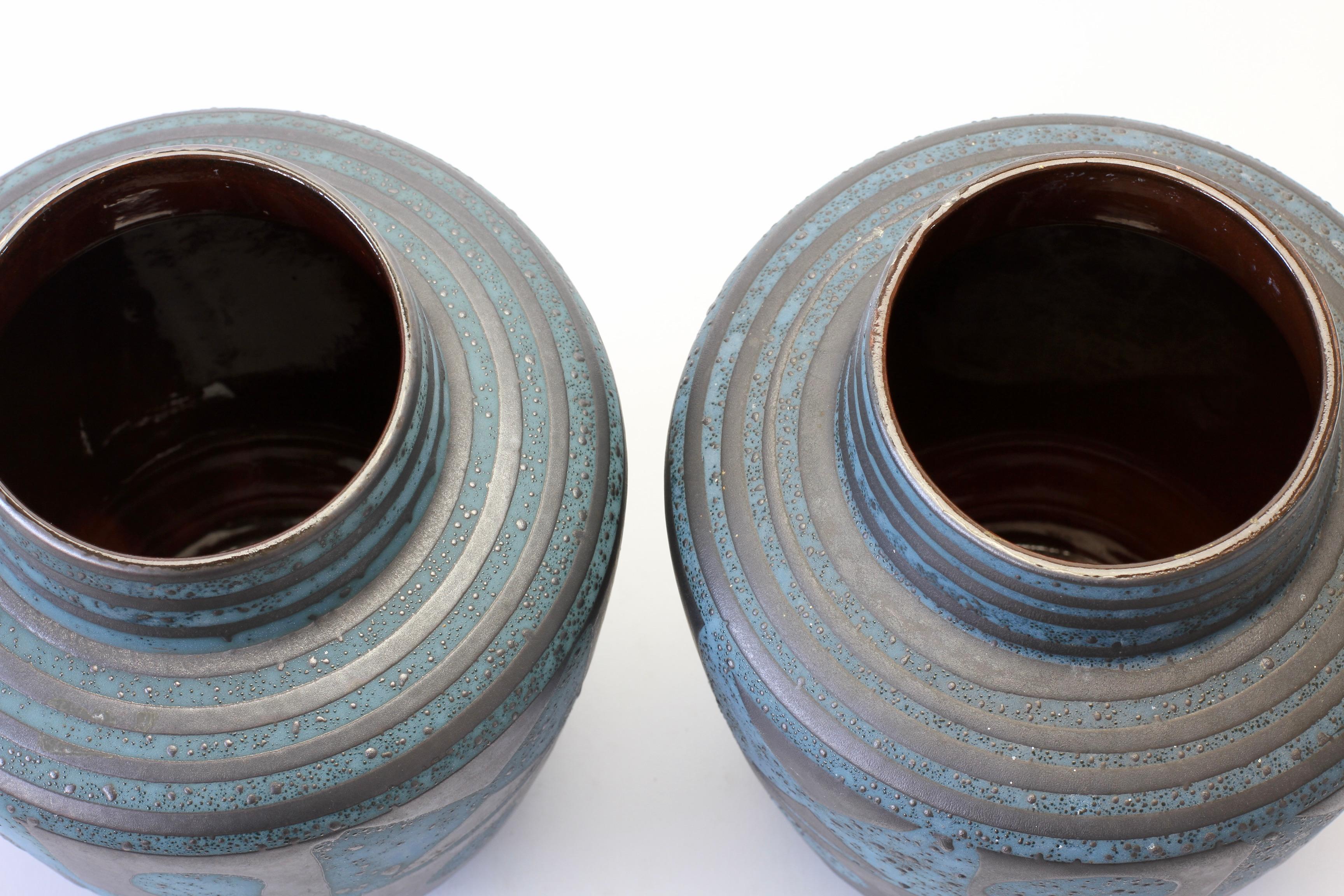 Carstens 1950s Pair of Vintage Mid-Century Graphite & Blue West German Vases 7