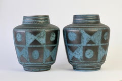 Carstens 1950s Pair of Vintage Mid-Century Graphite & Blue West German Vases