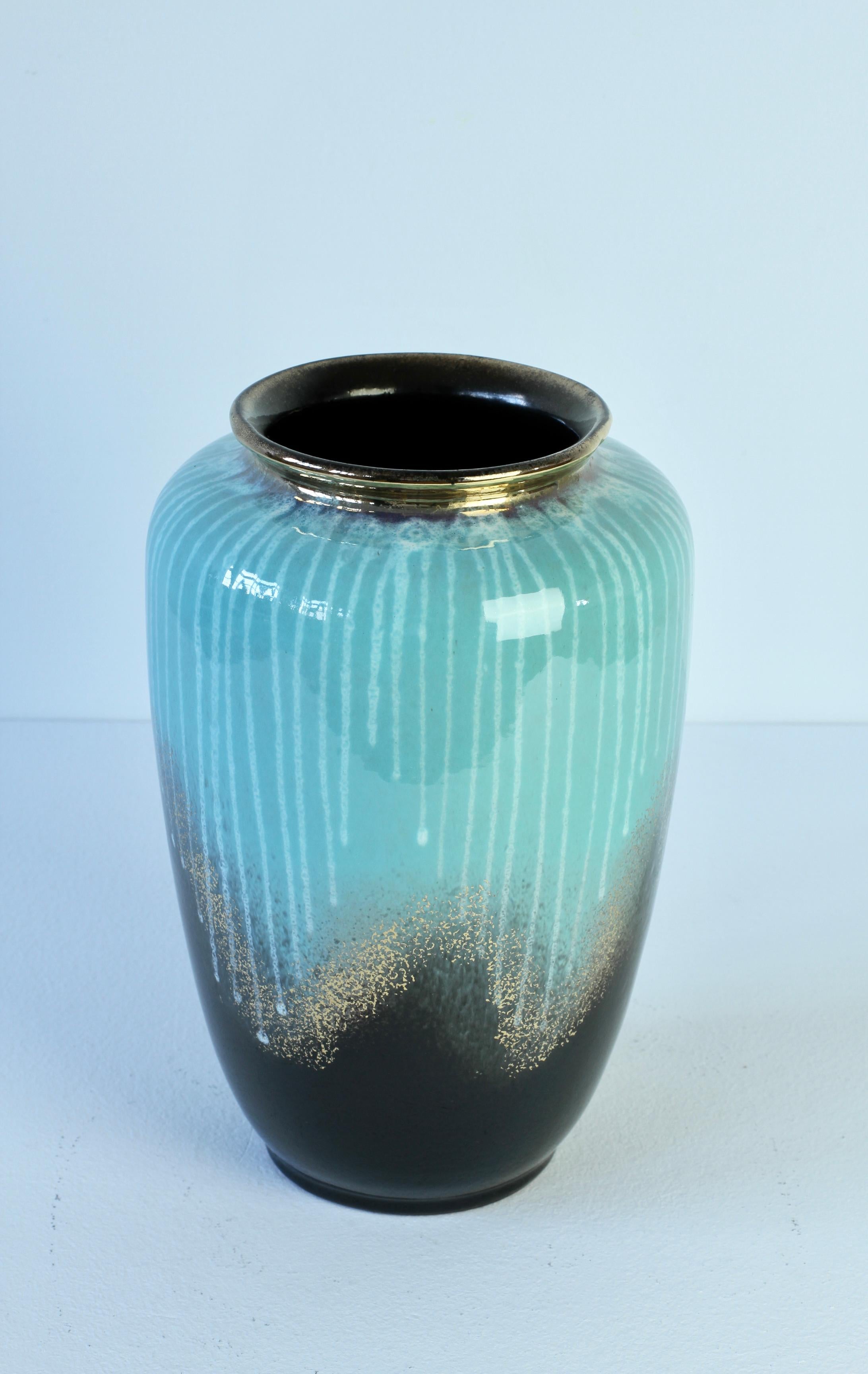 Carstens 1950s Vintage Midcentury Turquoise Black & Gold West German Vase For Sale 2