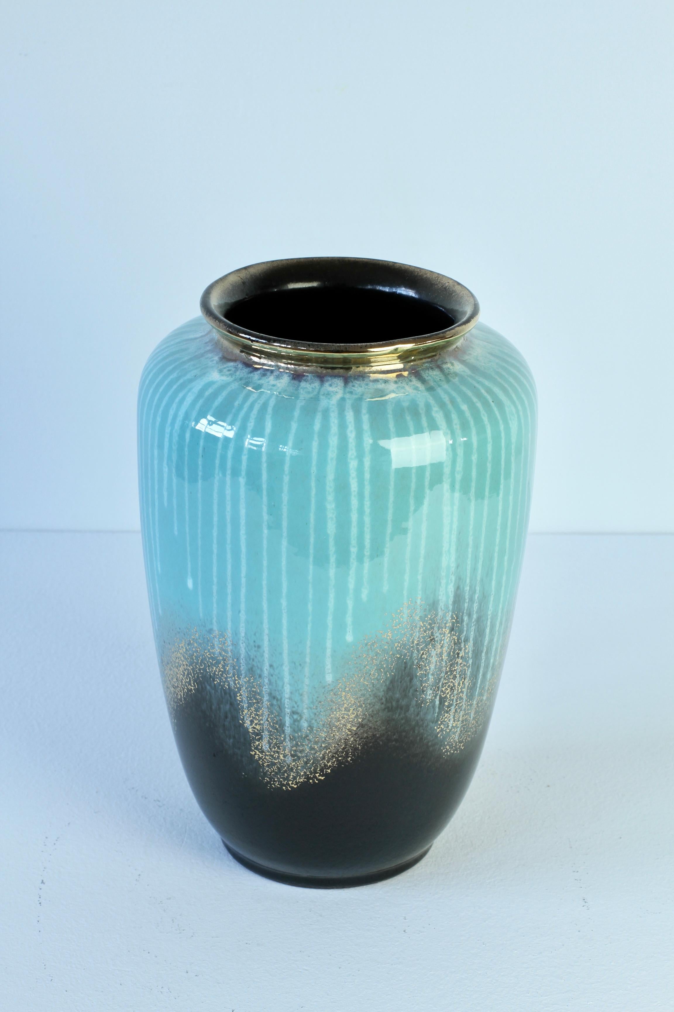Vase vintage d'Allemagne de l'Ouest noir et or turquoise des années 1950 de Carstens en vente 3