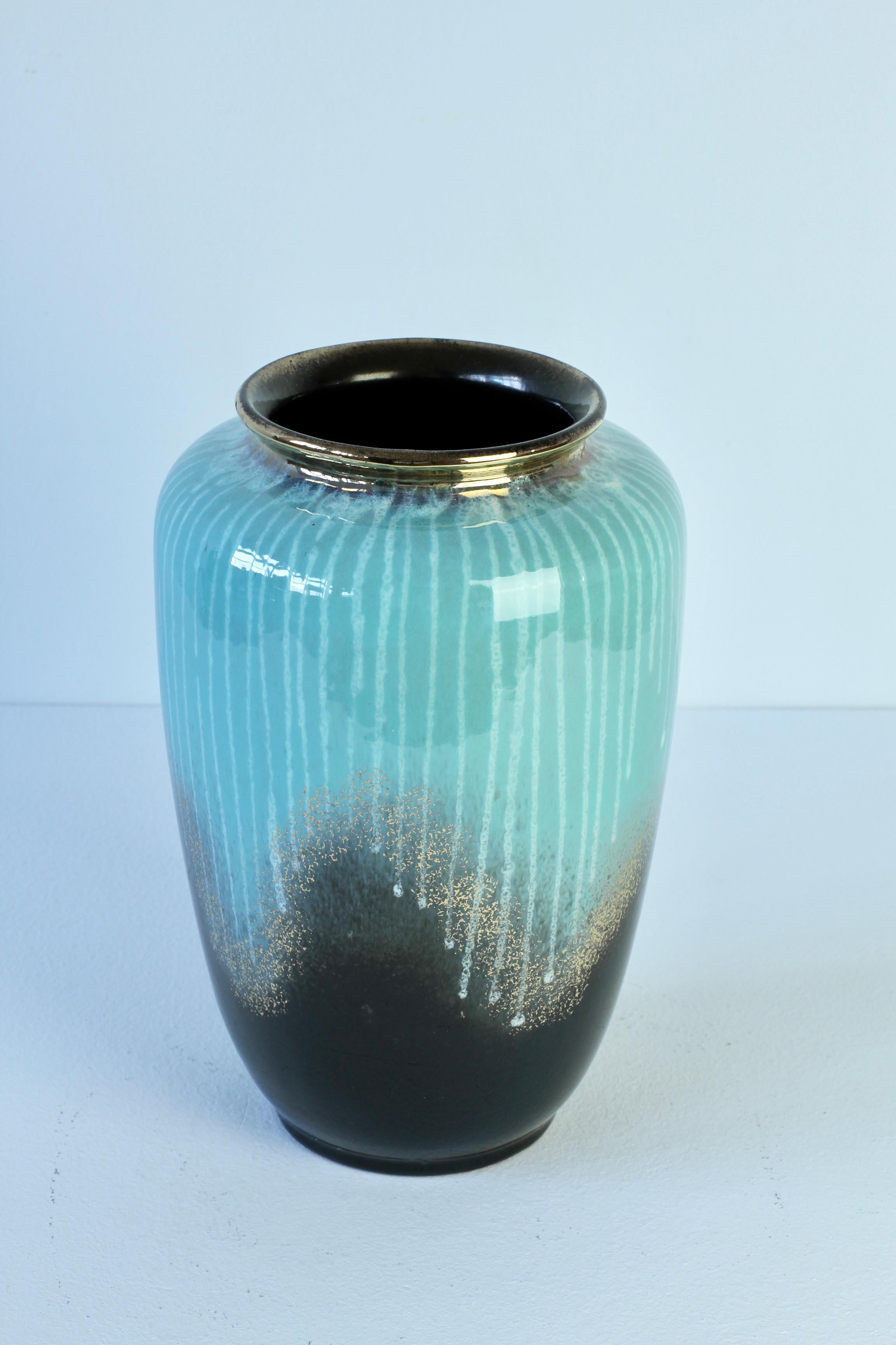 Carstens 1950s Vintage Midcentury Turquoise Black & Gold West German Vase For Sale 4