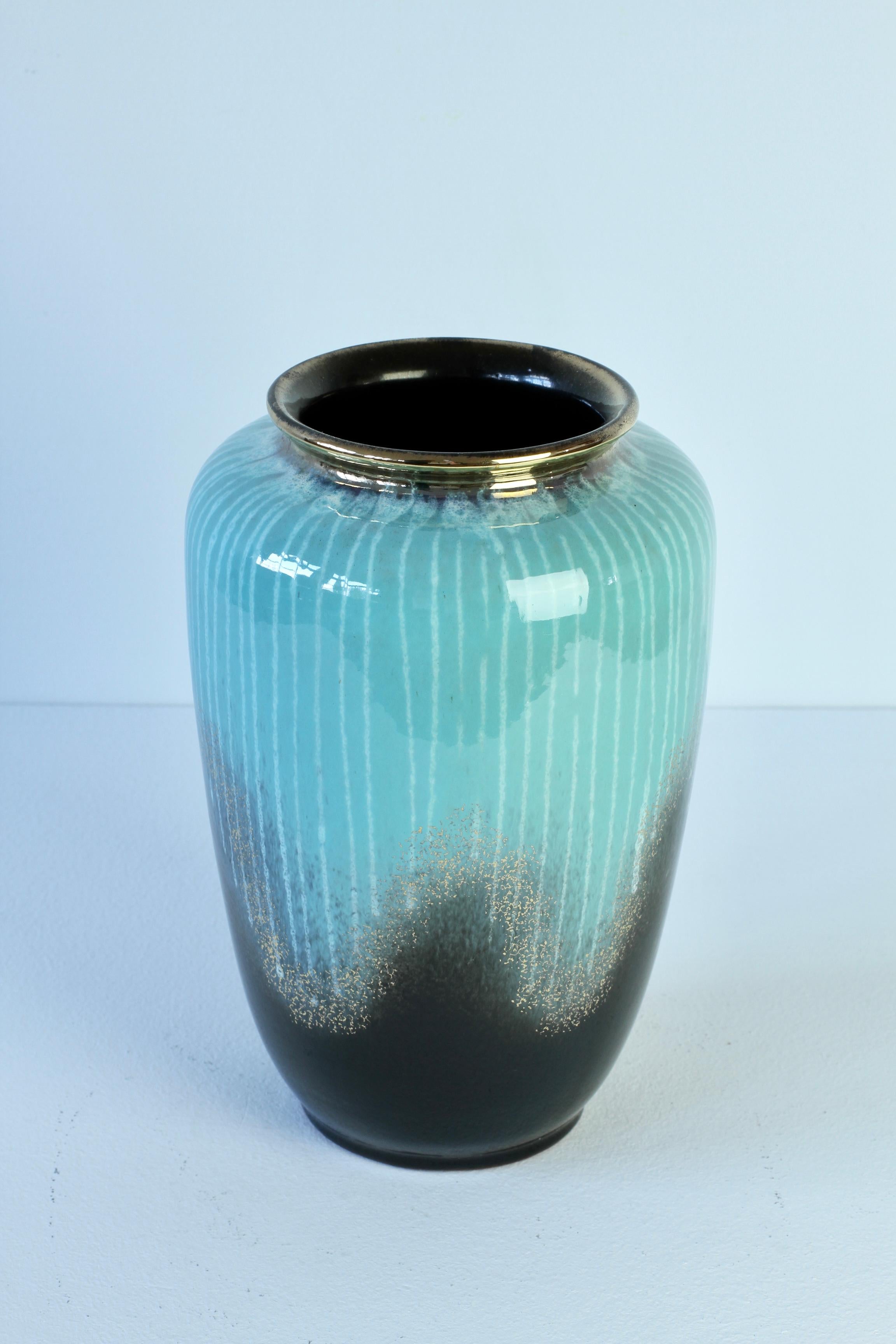 Vase vintage d'Allemagne de l'Ouest noir et or turquoise des années 1950 de Carstens en vente 6