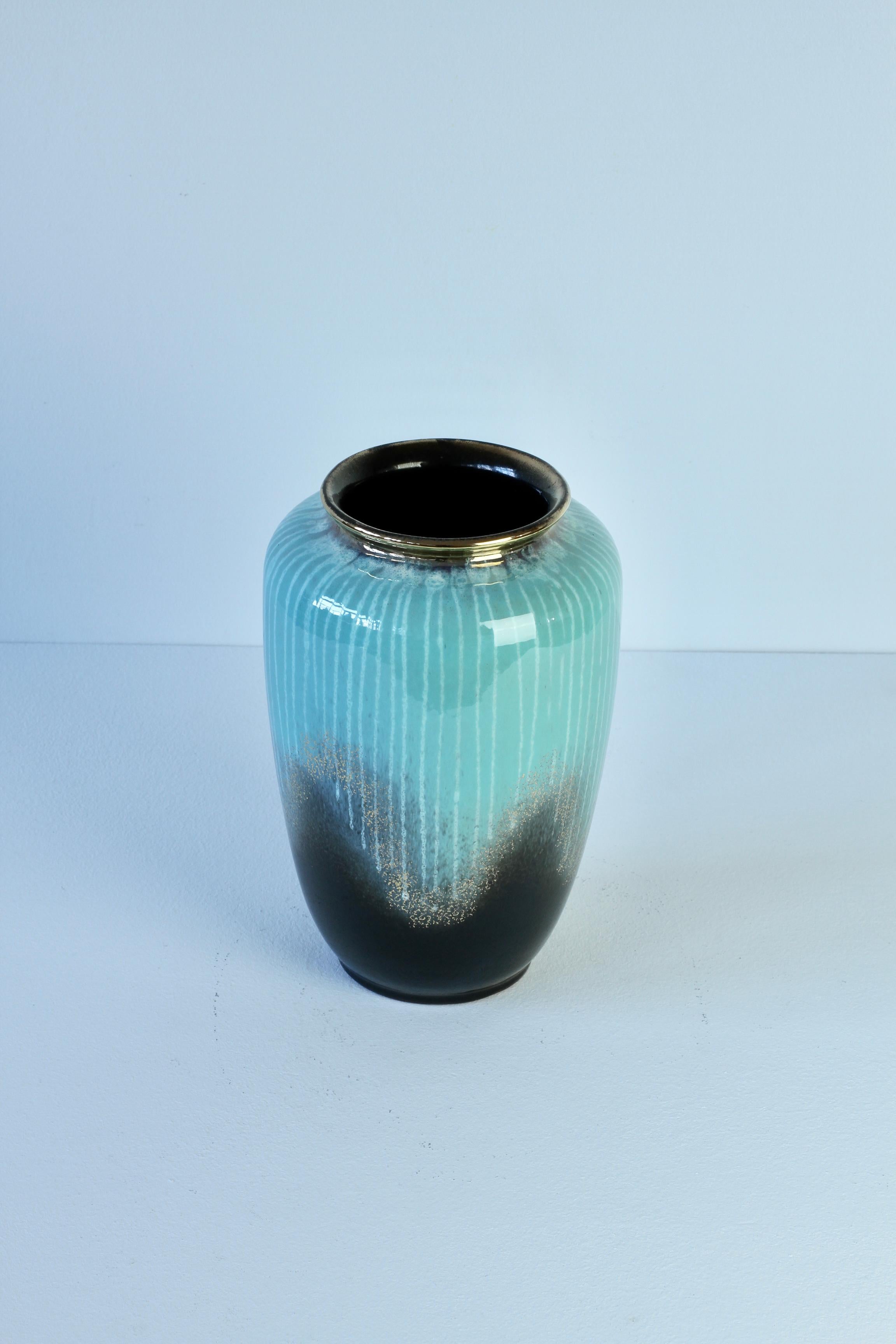 Vase vintage d'Allemagne de l'Ouest noir et or turquoise des années 1950 de Carstens en vente 7