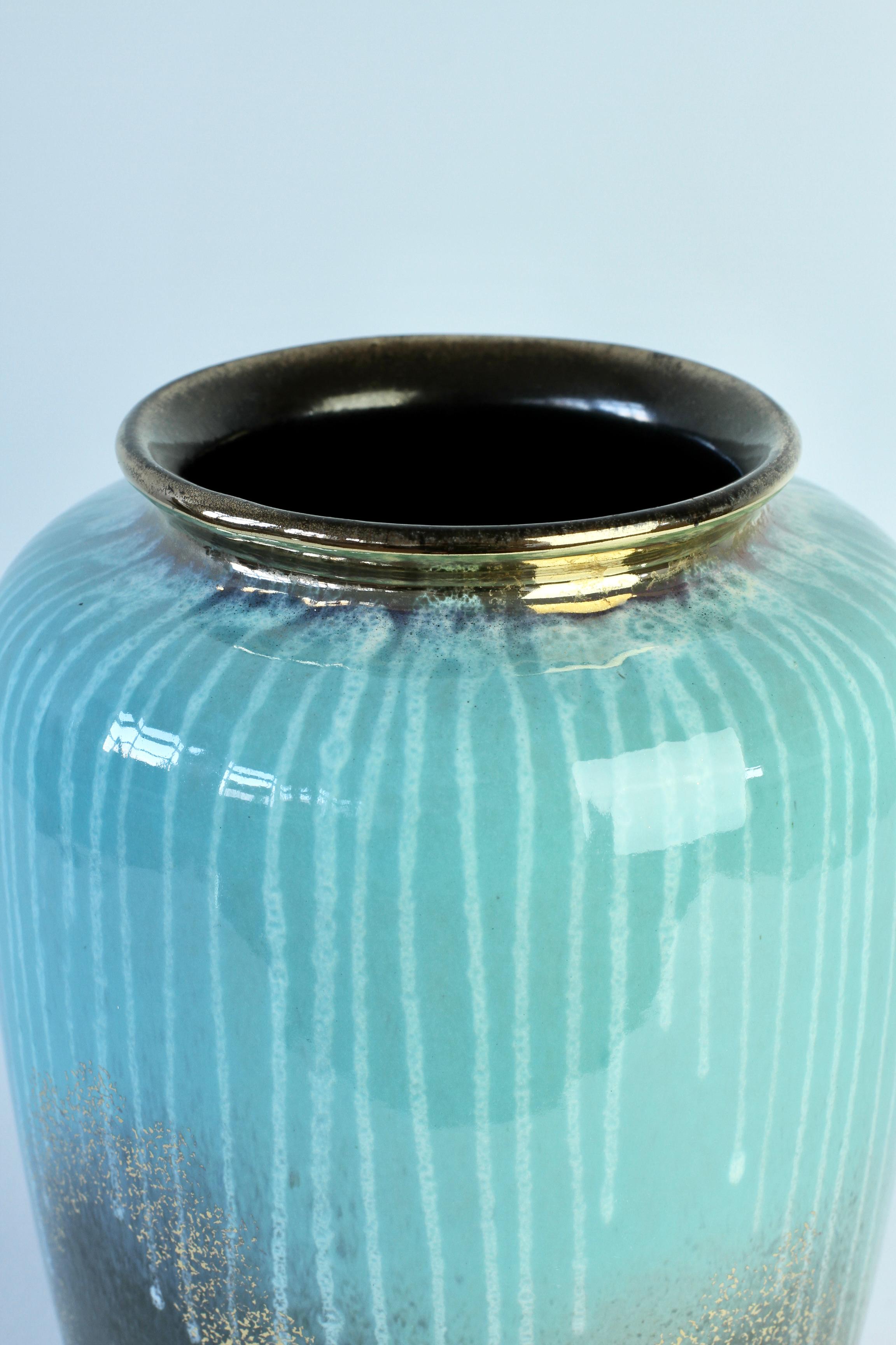 Carstens 1950s Vintage Midcentury Turquoise Black & Gold West German Vase For Sale 8