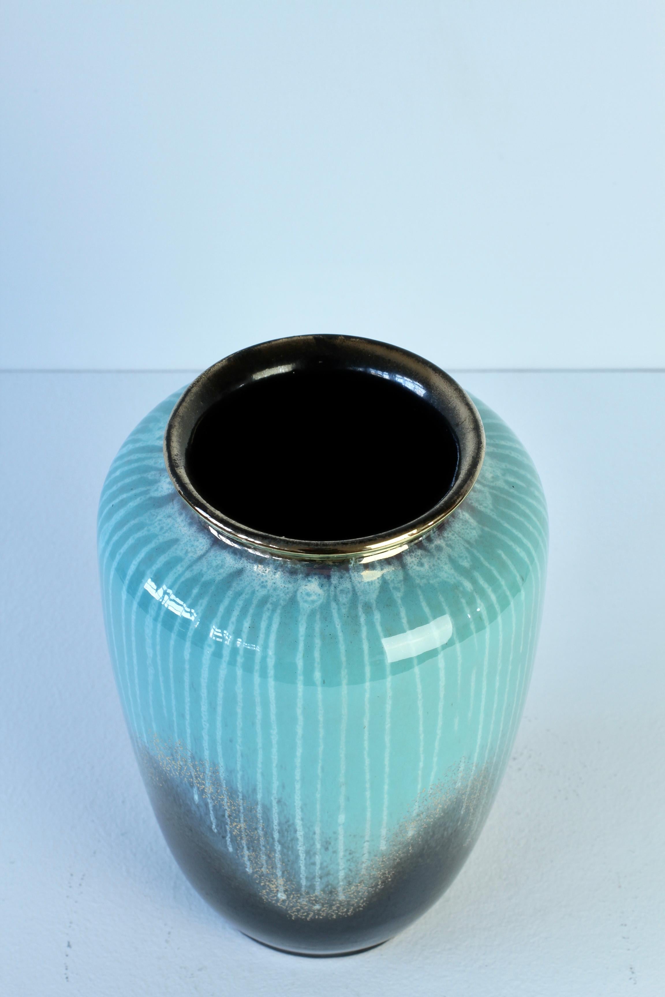 Carstens 1950s Vintage Midcentury Turquoise Black & Gold West German Vase For Sale 10