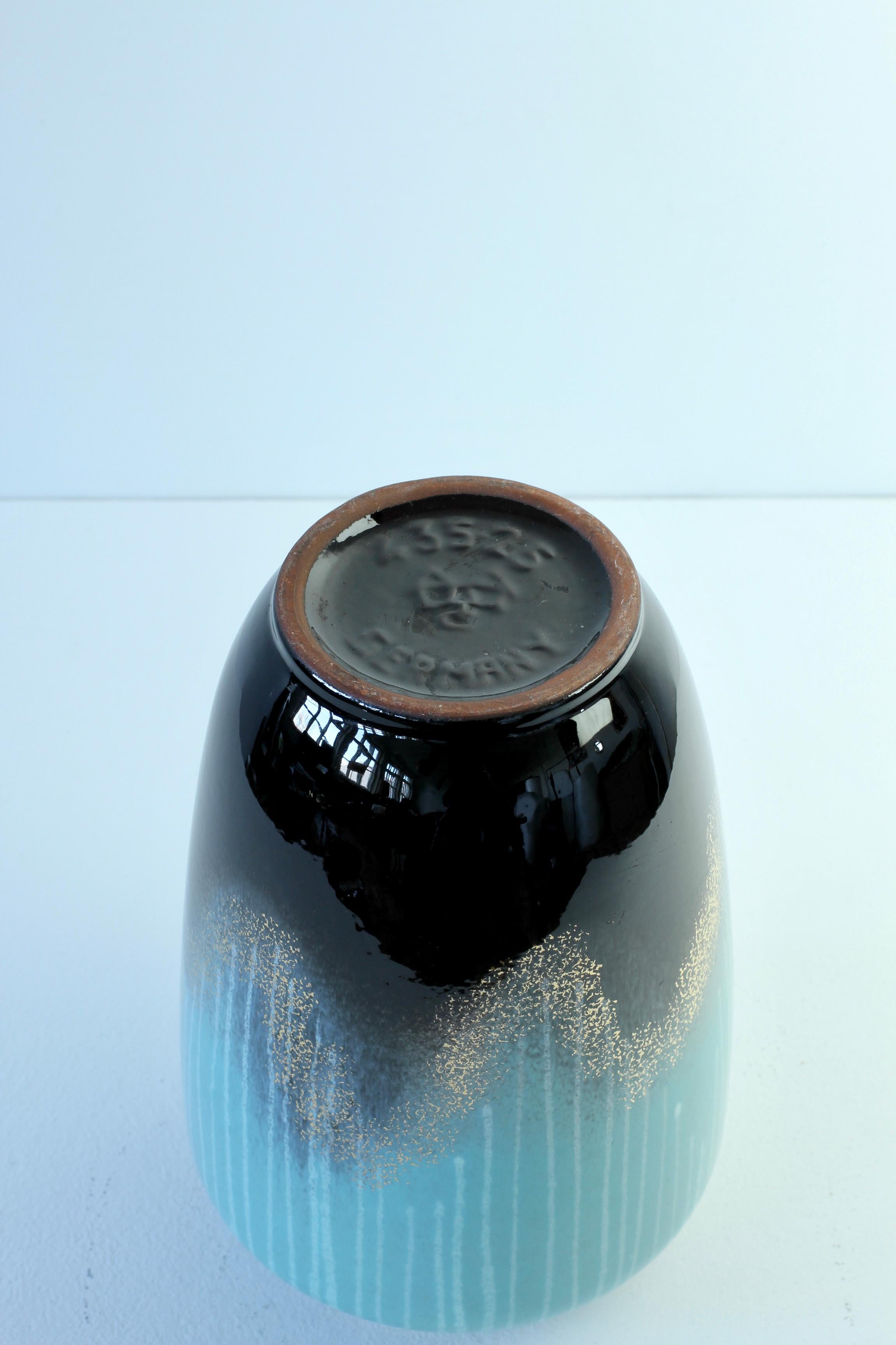 Vase vintage d'Allemagne de l'Ouest noir et or turquoise des années 1950 de Carstens en vente 11