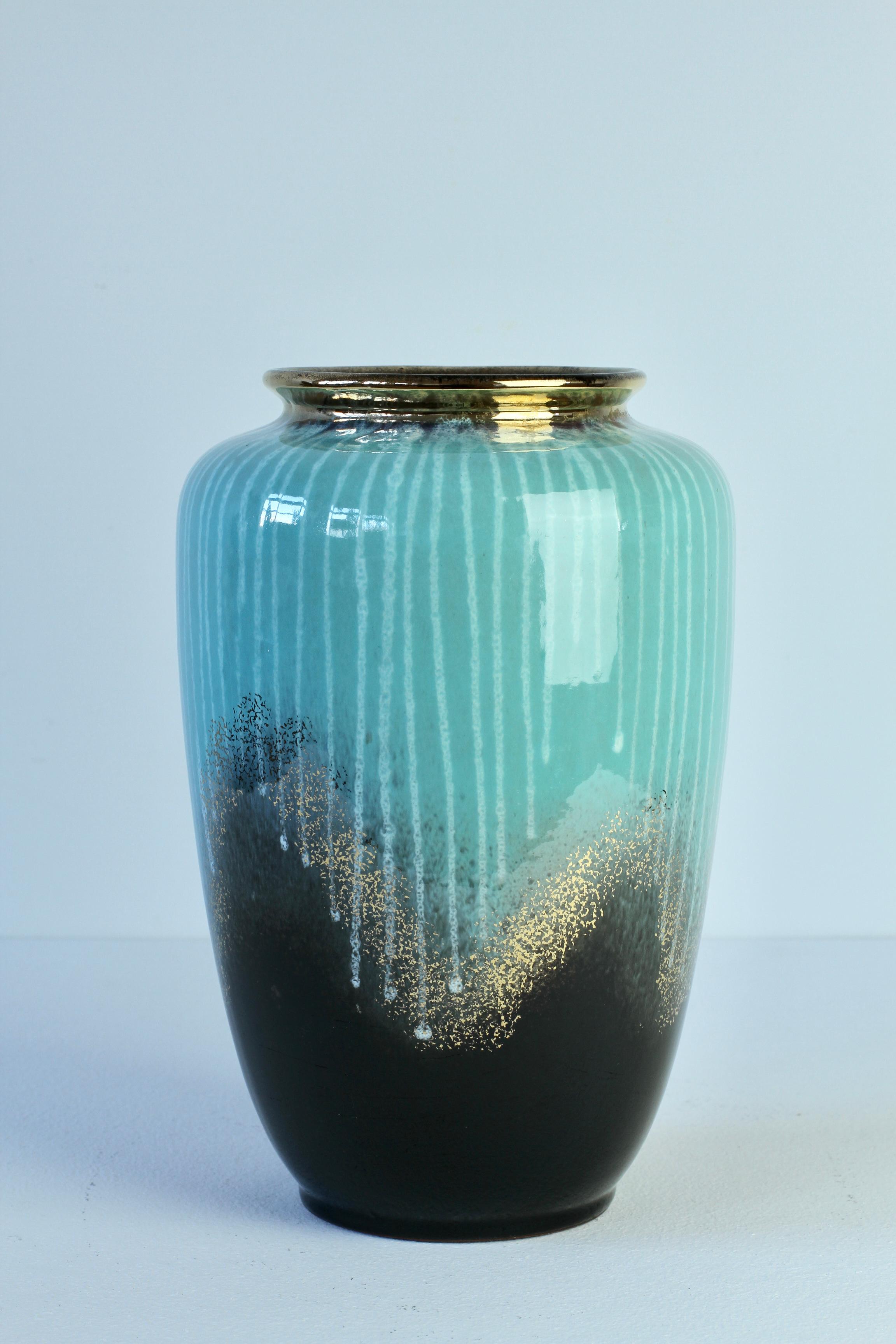 Allemand Vase vintage d'Allemagne de l'Ouest noir et or turquoise des années 1950 de Carstens en vente