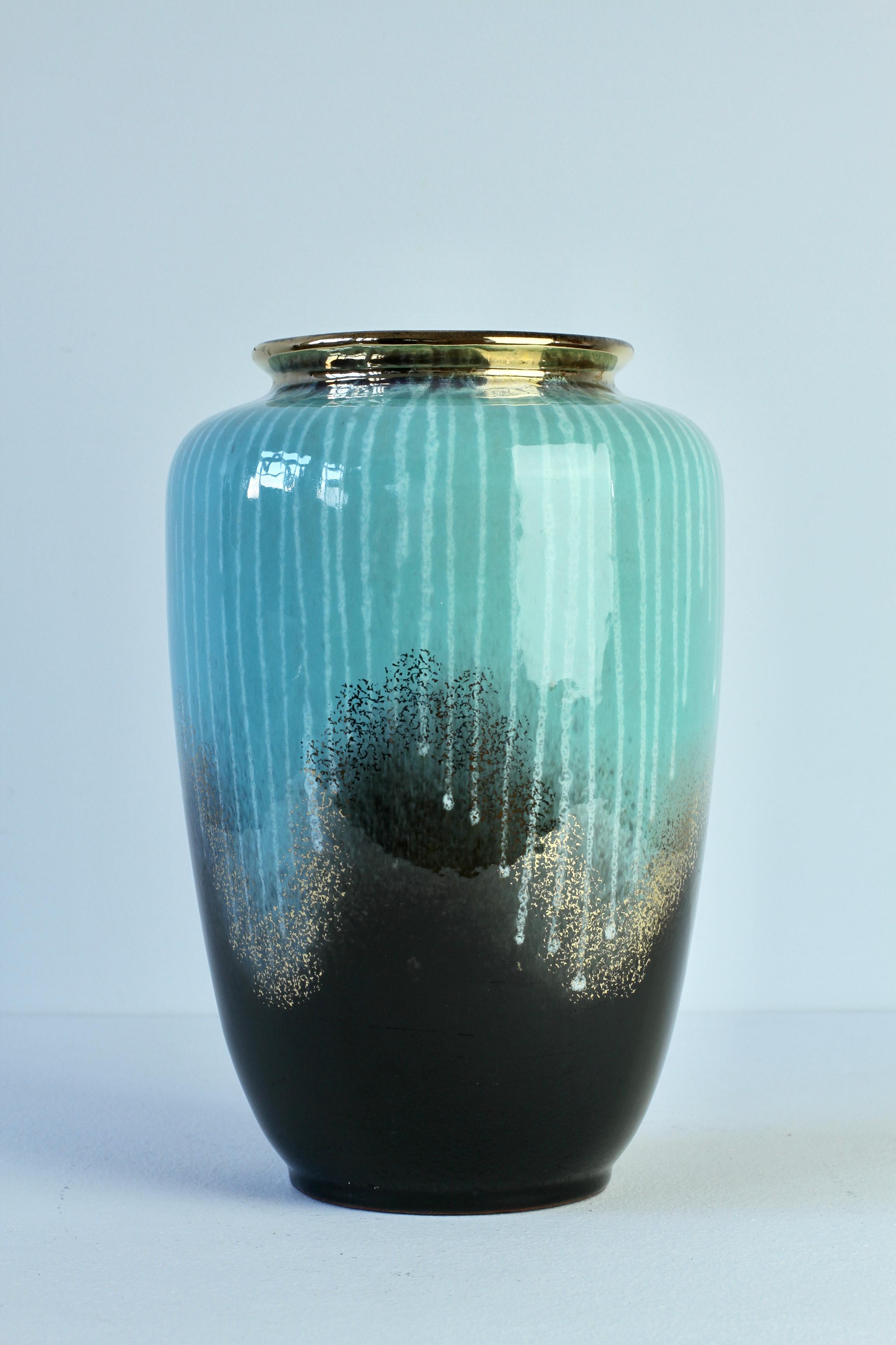 Vase vintage d'Allemagne de l'Ouest noir et or turquoise des années 1950 de Carstens Excellent état - En vente à Landau an der Isar, Bayern