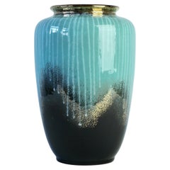 Vase vintage d'Allemagne de l'Ouest noir et or turquoise des années 1950 de Carstens