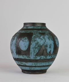 Carstens 'Ankara' Vintage Midcentury Graphite and Blue West German Vase, 1950s