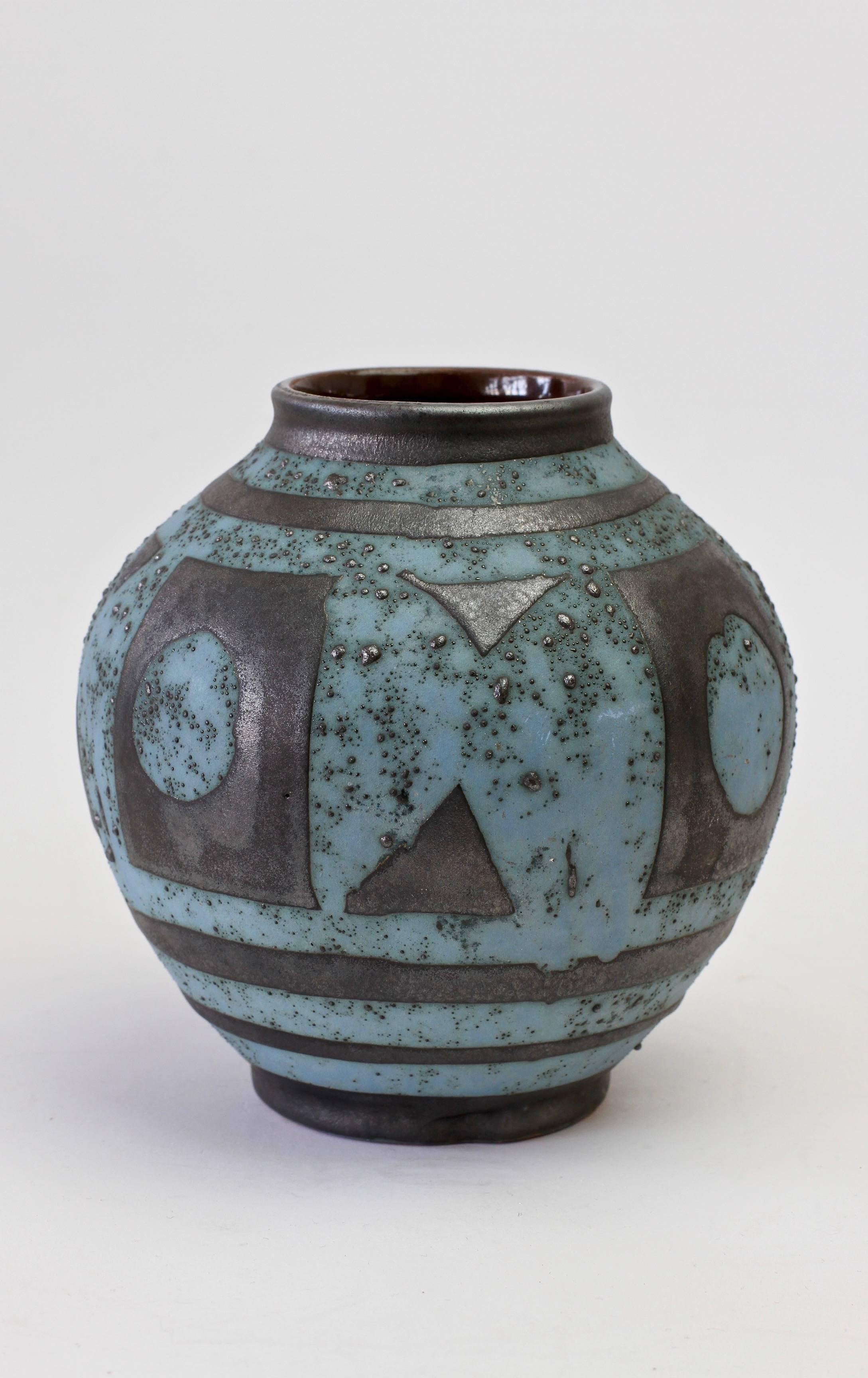 Ceramic Carstens 'Ankara' Vintage Midcentury Graphite and Blue West German Vase, 1950s