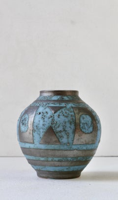 Carstens 'Ankara' Vintage Midcentury Graphite and Blue West German Vase, 1950s