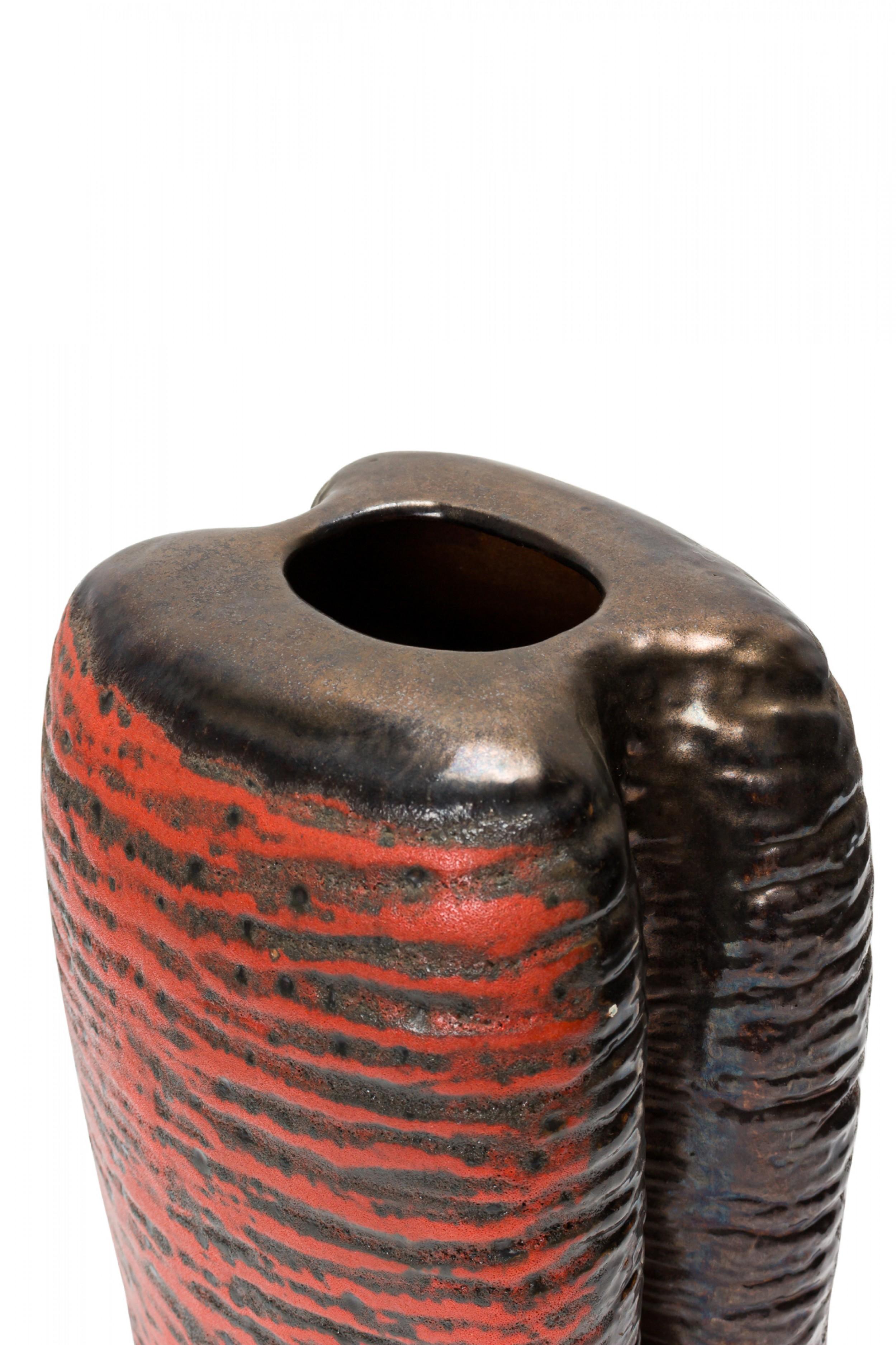 Carstens of Tönnieshof West German Two-Lobed Form Orange and Black Fat Lava Vase For Sale 1