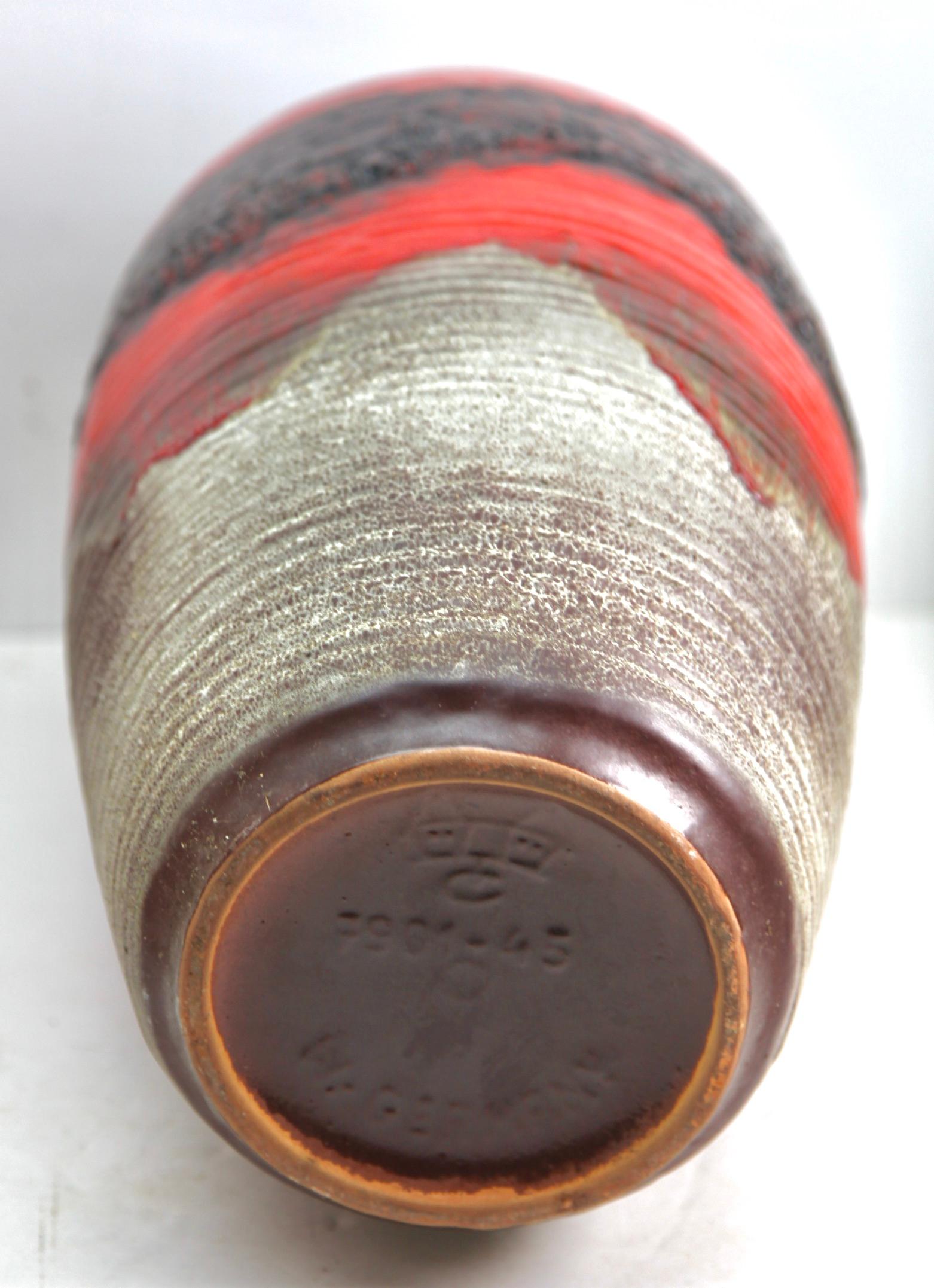 Vernissé Vase de sol en lave grasse Carstens Tonnieshof avec glaçure à gouttes rouge 7901-45 W-Germany en vente