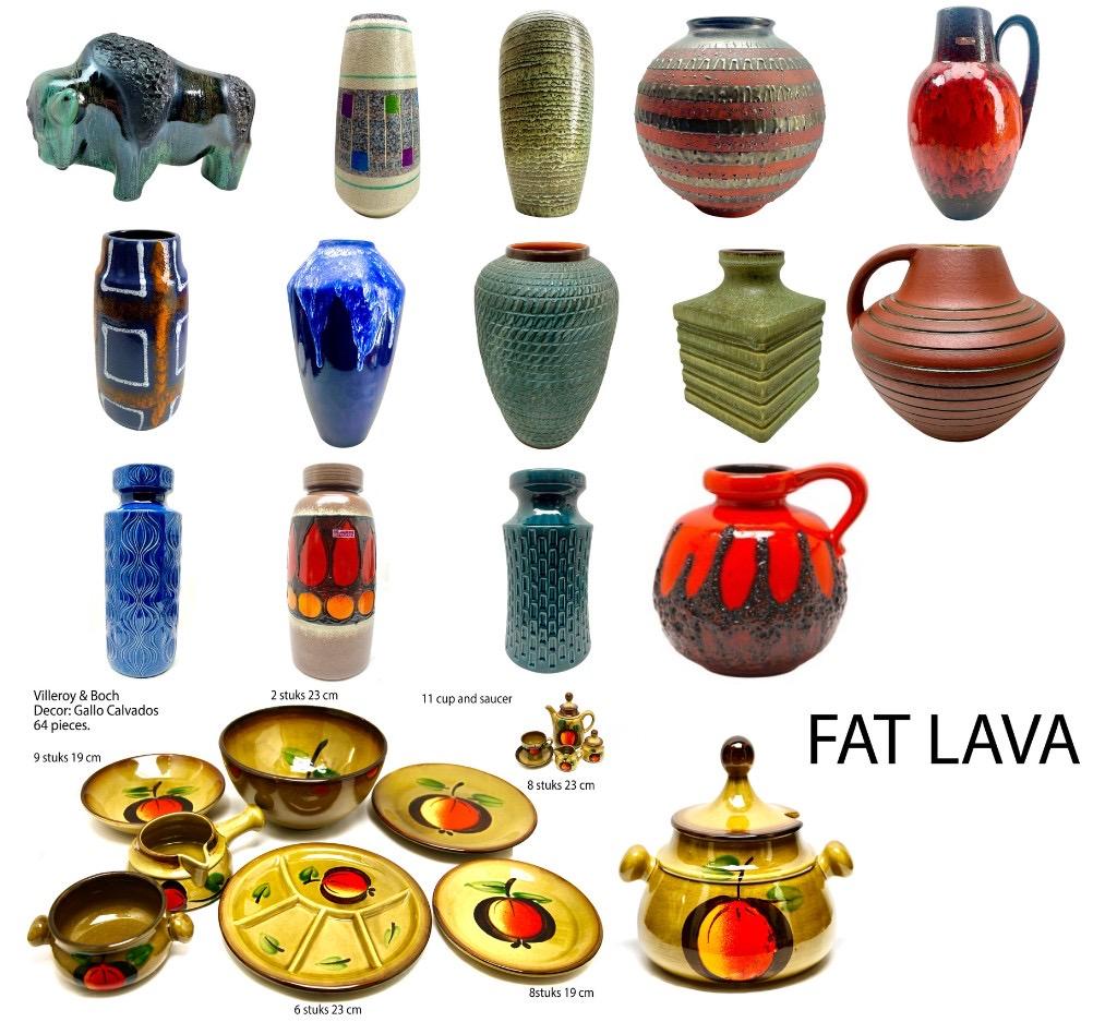 Carstens Tonnieshof Fat Lava Floor Vase with Red Drip-Glaze 7901-45 W-Germany' In Good Condition For Sale In Verviers, BE