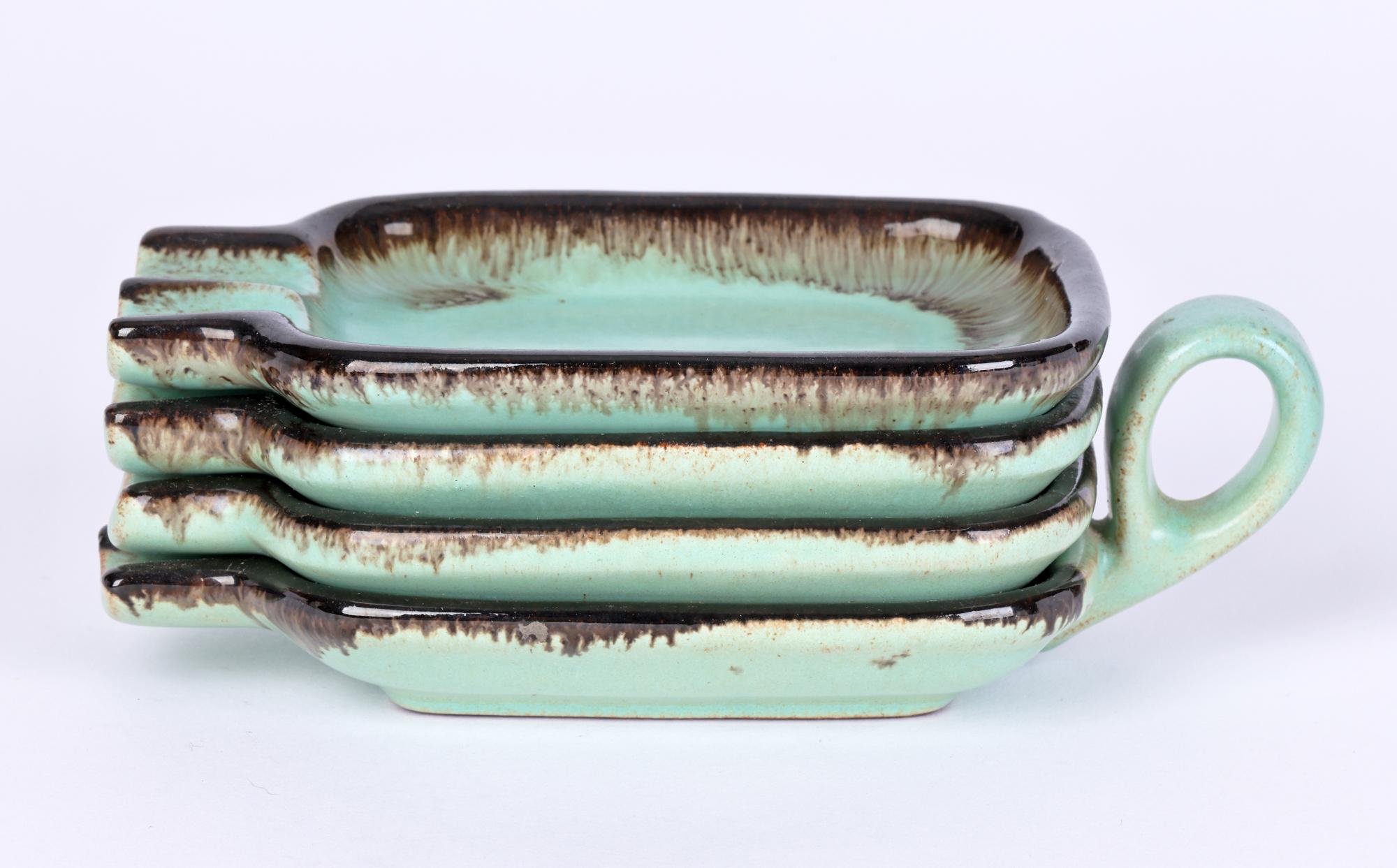 Carstens Tonnieshof German Mid-Century Green Glazed Ashtray Set For Sale 4