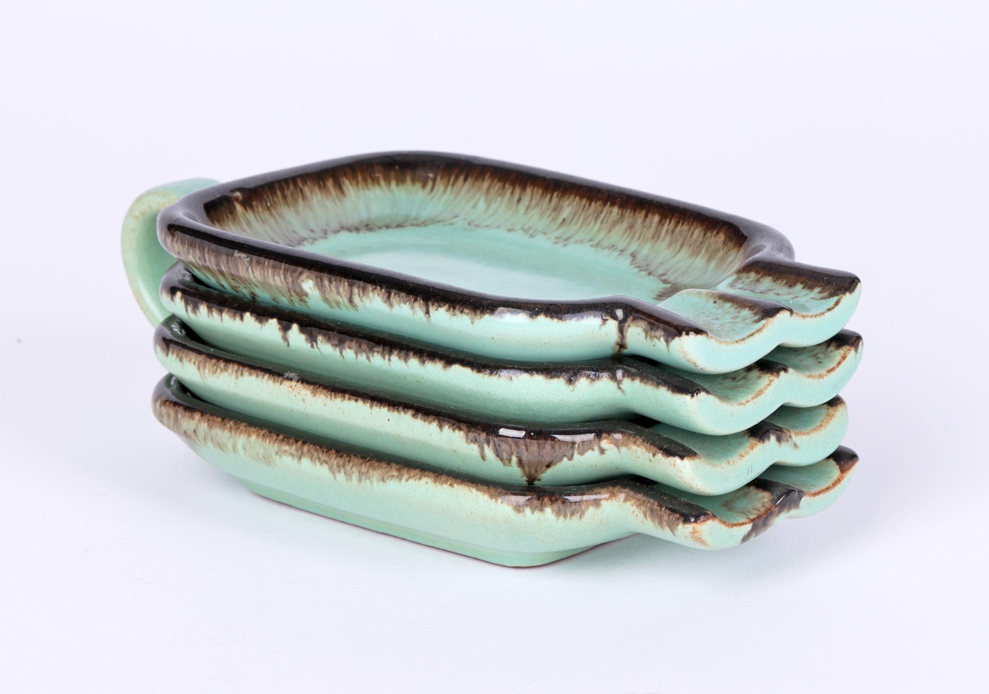 Carstens Tonnieshof German Mid-Century Green Glazed Ashtray Set For Sale 8