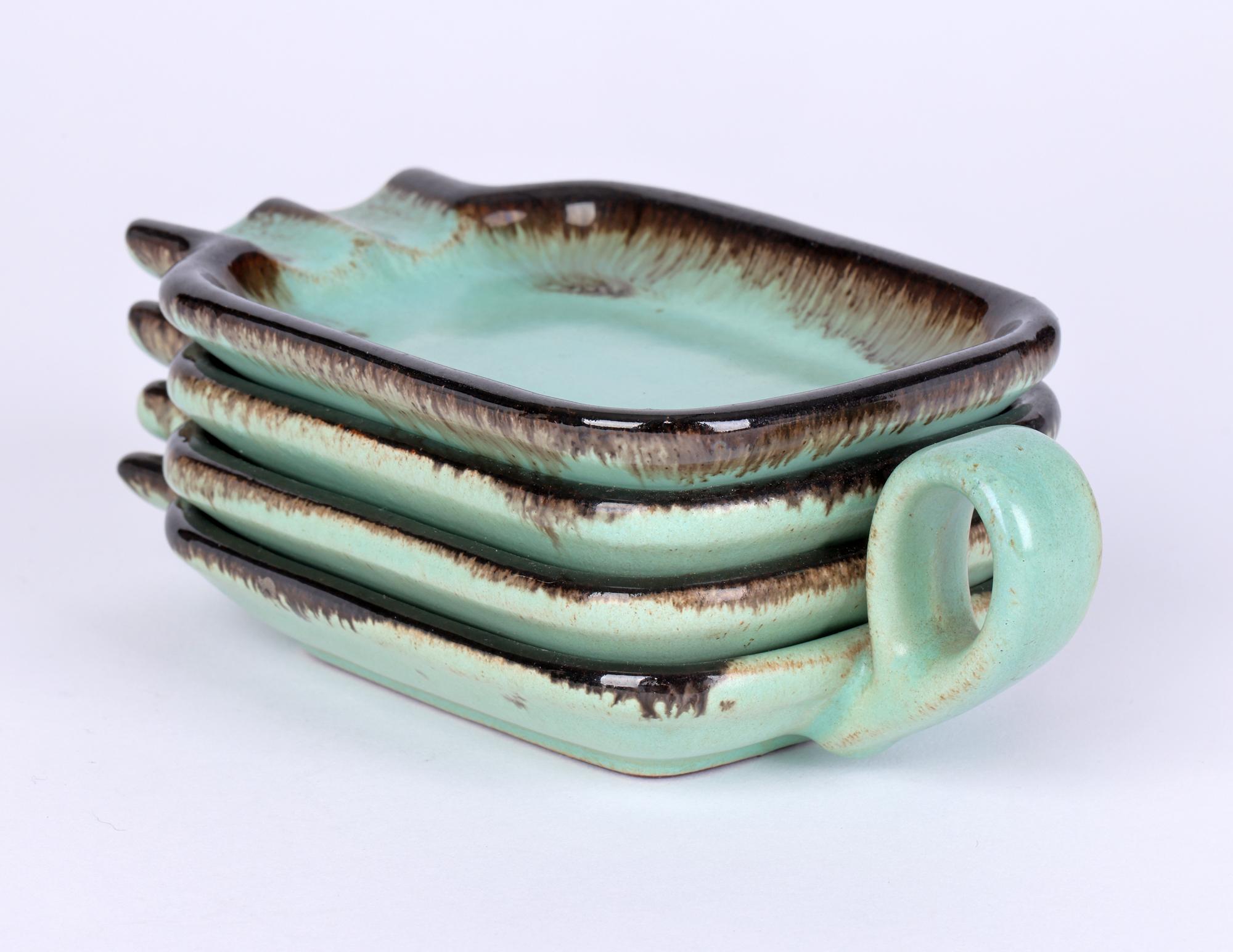 Carstens Tonnieshof German Mid-Century Green Glazed Ashtray Set For Sale 11