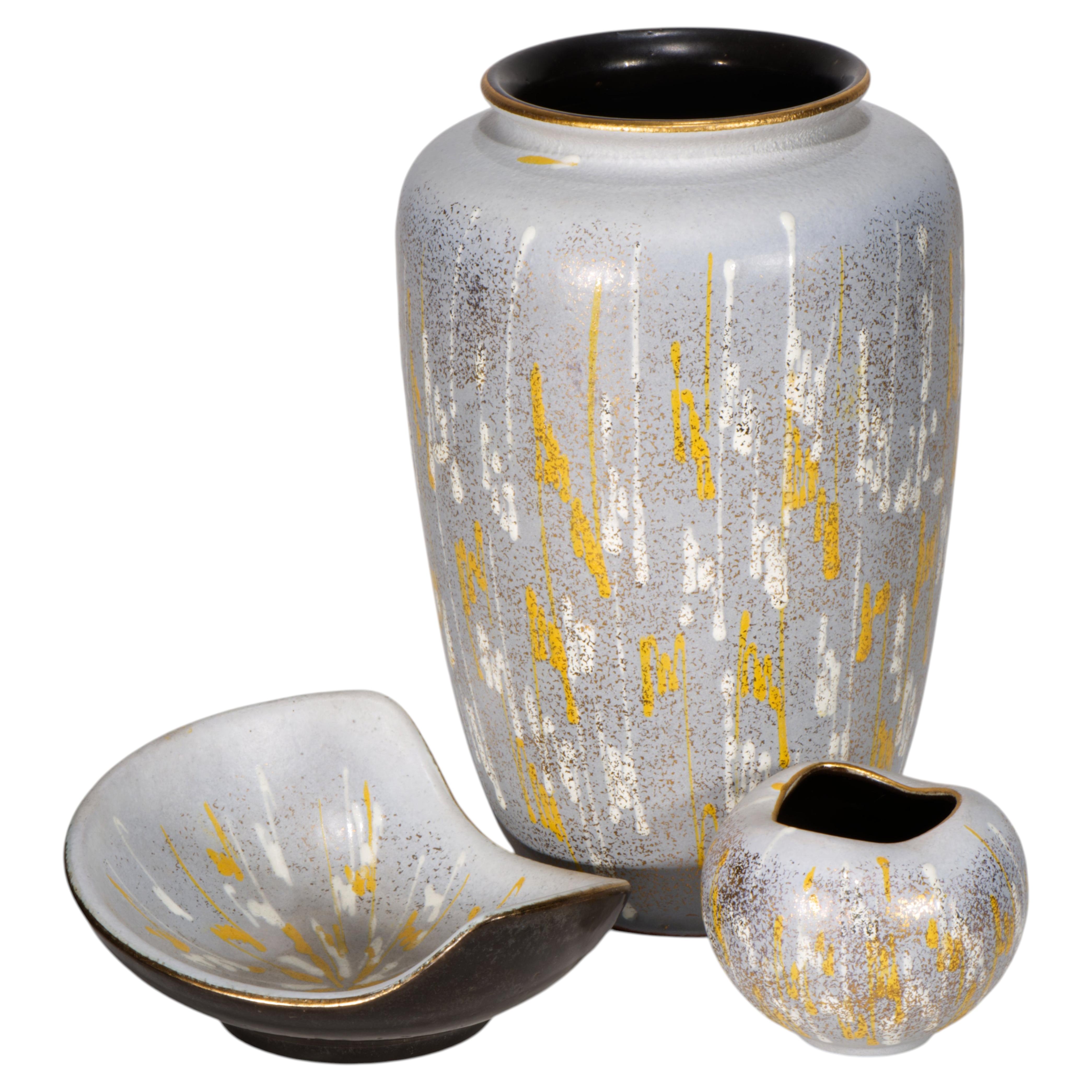 Carstens Tönnieshof Set of Art Deco Bowl and Vases, West Germany Pottery, 1960s