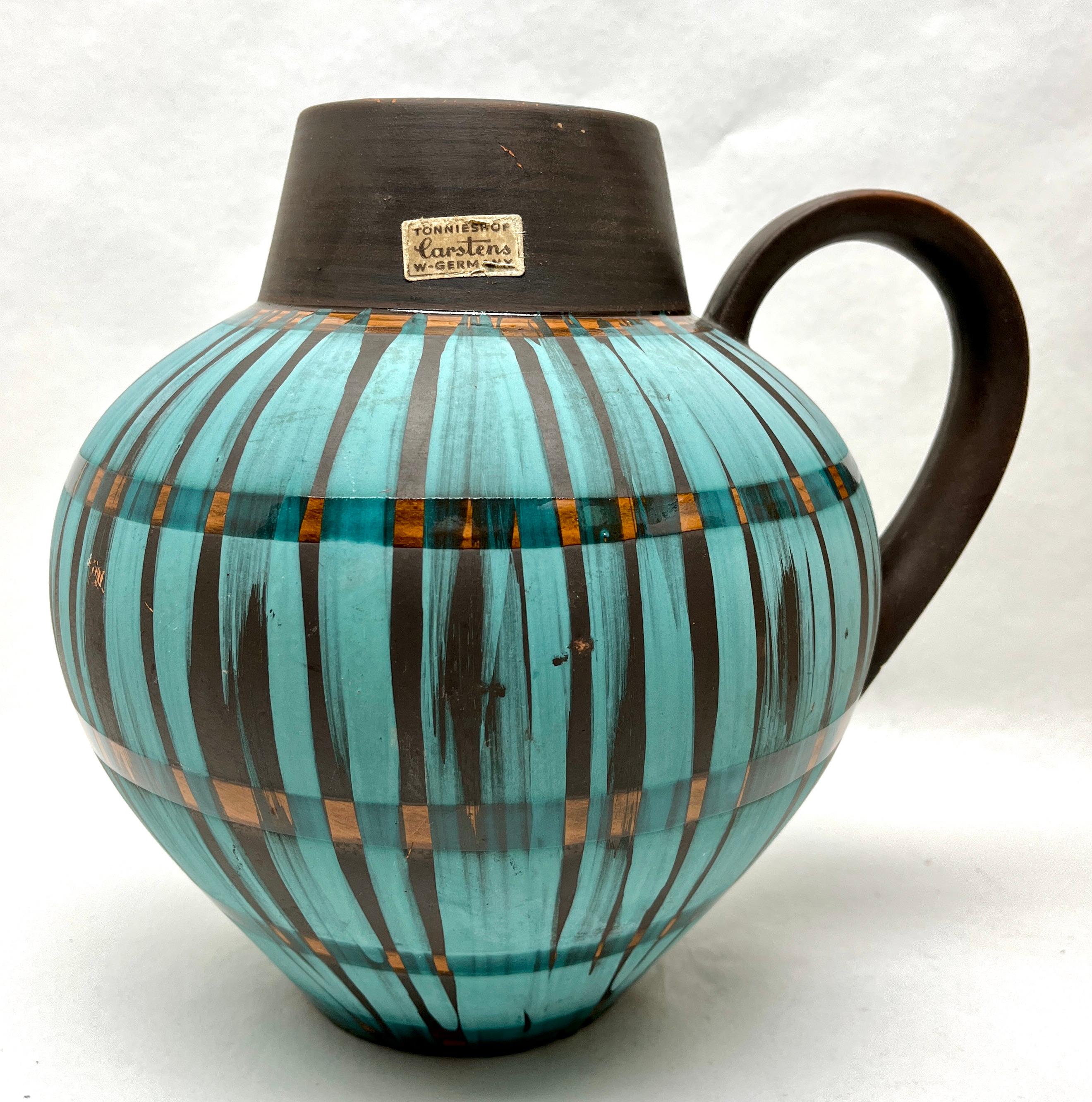 Carstens Vintage, Keramikvase mit Henkel, markiert W Germany 698-23, von Carstens (Moderne der Mitte des Jahrhunderts) im Angebot