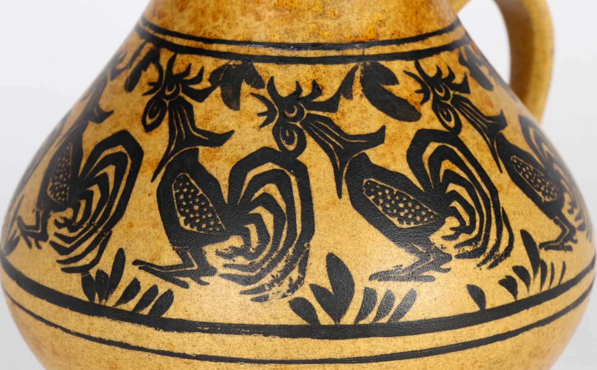 Carstens West German Handled Art Pottery Vase with Cockerels For Sale 4
