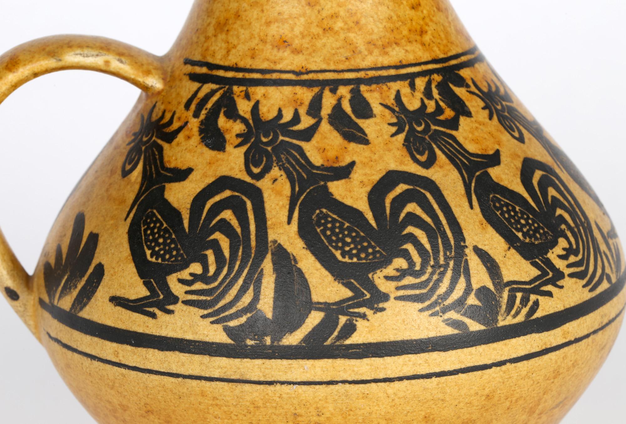 Carstens West German Handled Art Pottery Vase with Cockerels For Sale 1