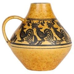 Carstens West German Handled Art Pottery Vase with Cockerels