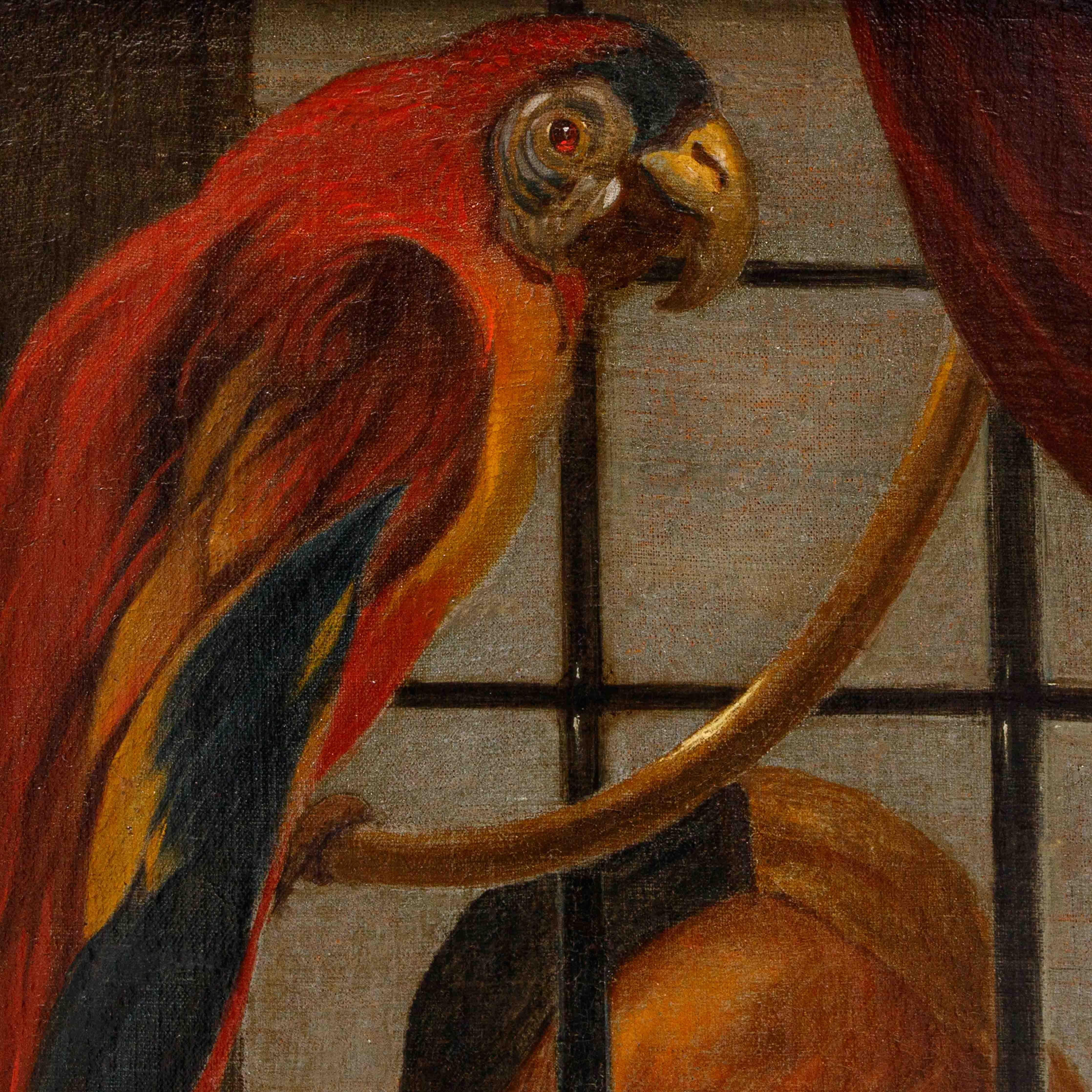 Carstian Luyckx (c. 1627-1675), Still life with parrot and monkey - Other Art Style Painting by Carstian Luyckx (1627-1675 circa)