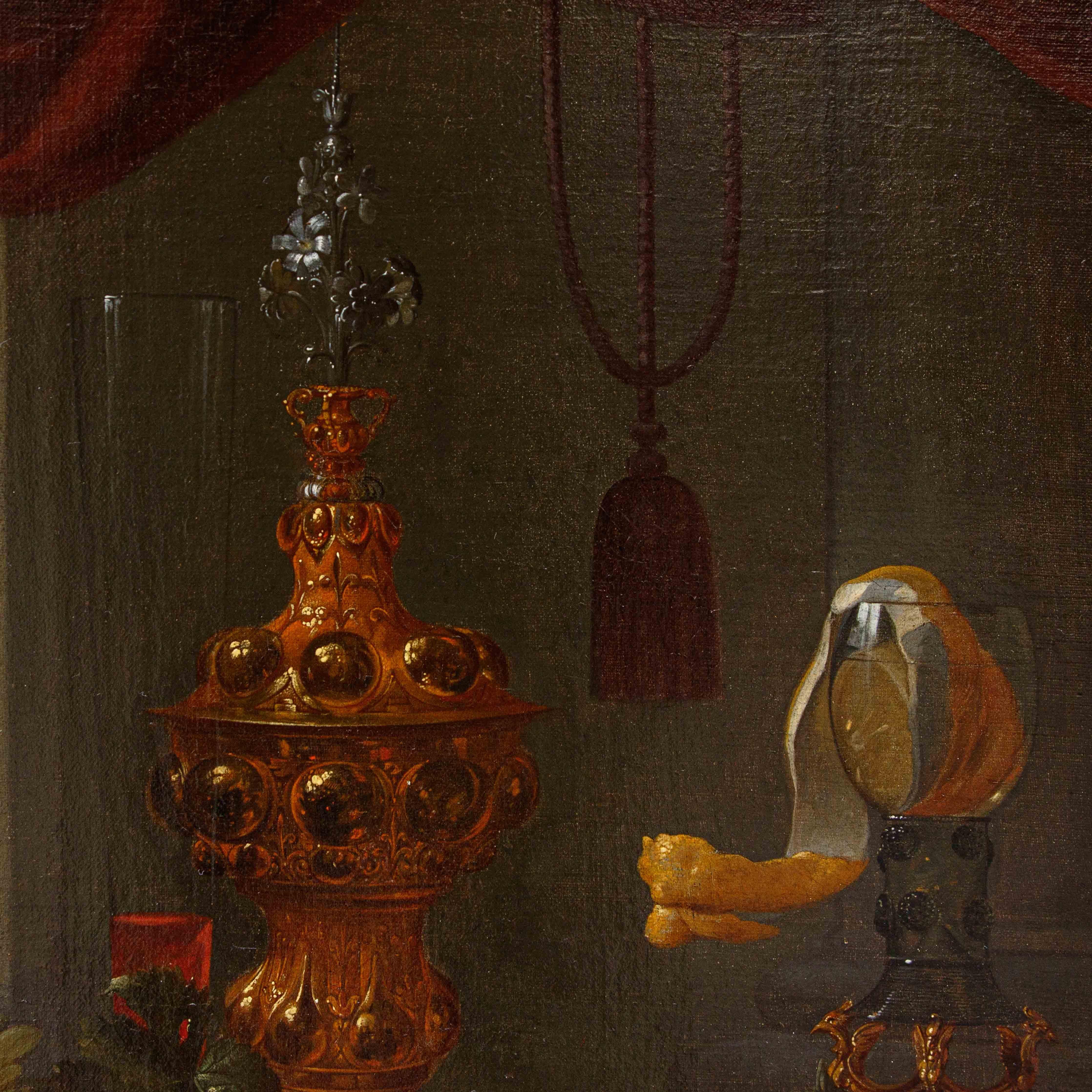 Carstian Luyckx (c. 1627-1675), Still life with parrot and monkey - Black Still-Life Painting by Carstian Luyckx (1627-1675 circa)
