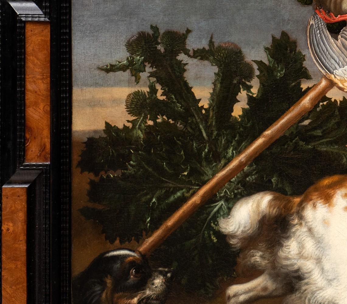 Still Life of Spaniels and Falcons in Landscape Setting by Carstian Luyckx For Sale 7