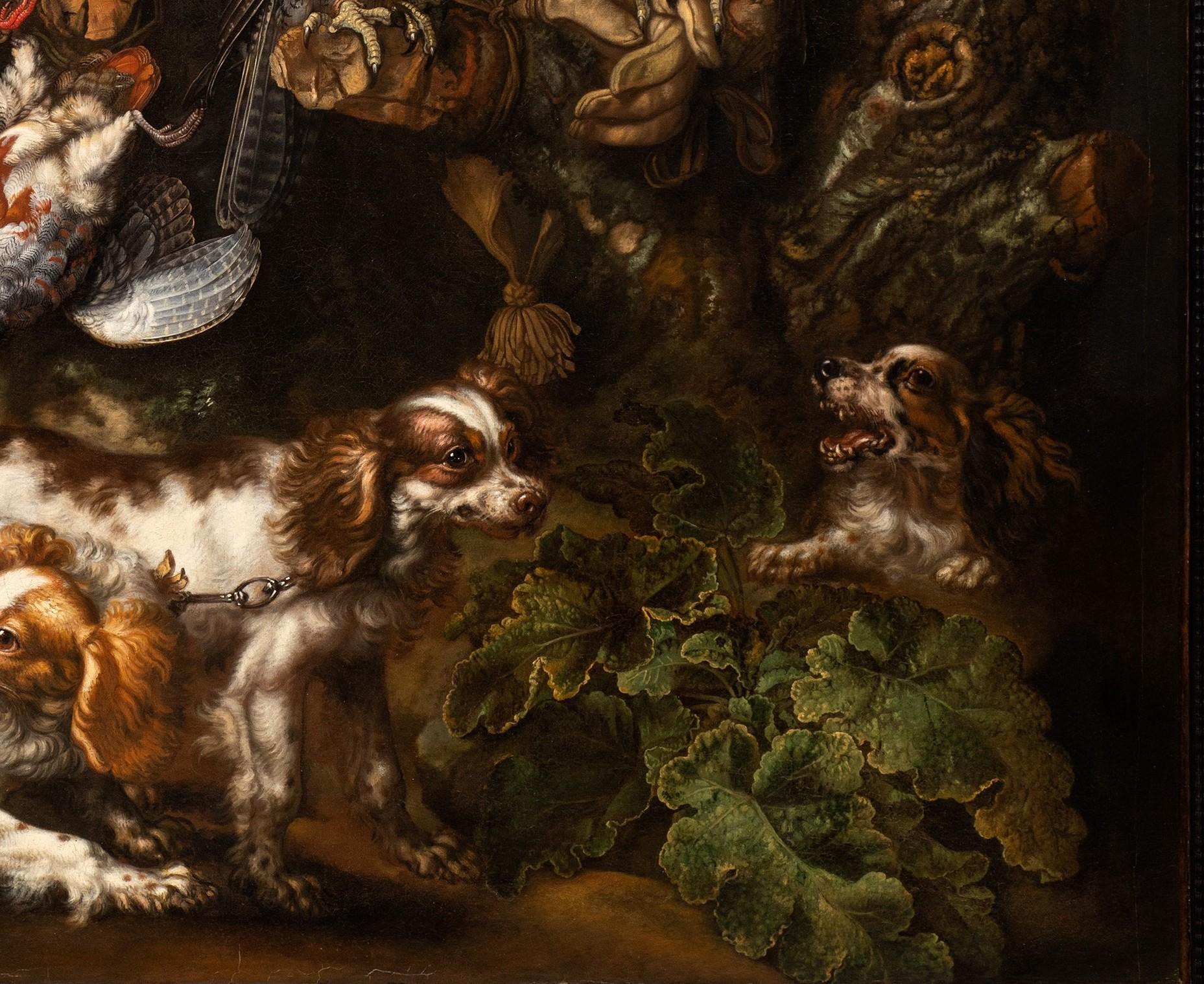 Still Life of Spaniels and Falcons in Landscape Setting by Carstian Luyckx For Sale 2