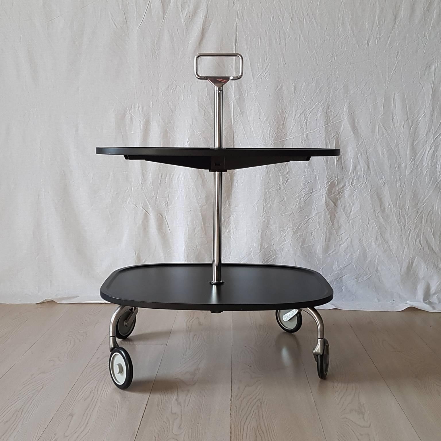 Post-Modern Cart by Kartell in Black Lacquered Wood and Aluminium, Late 20th Century