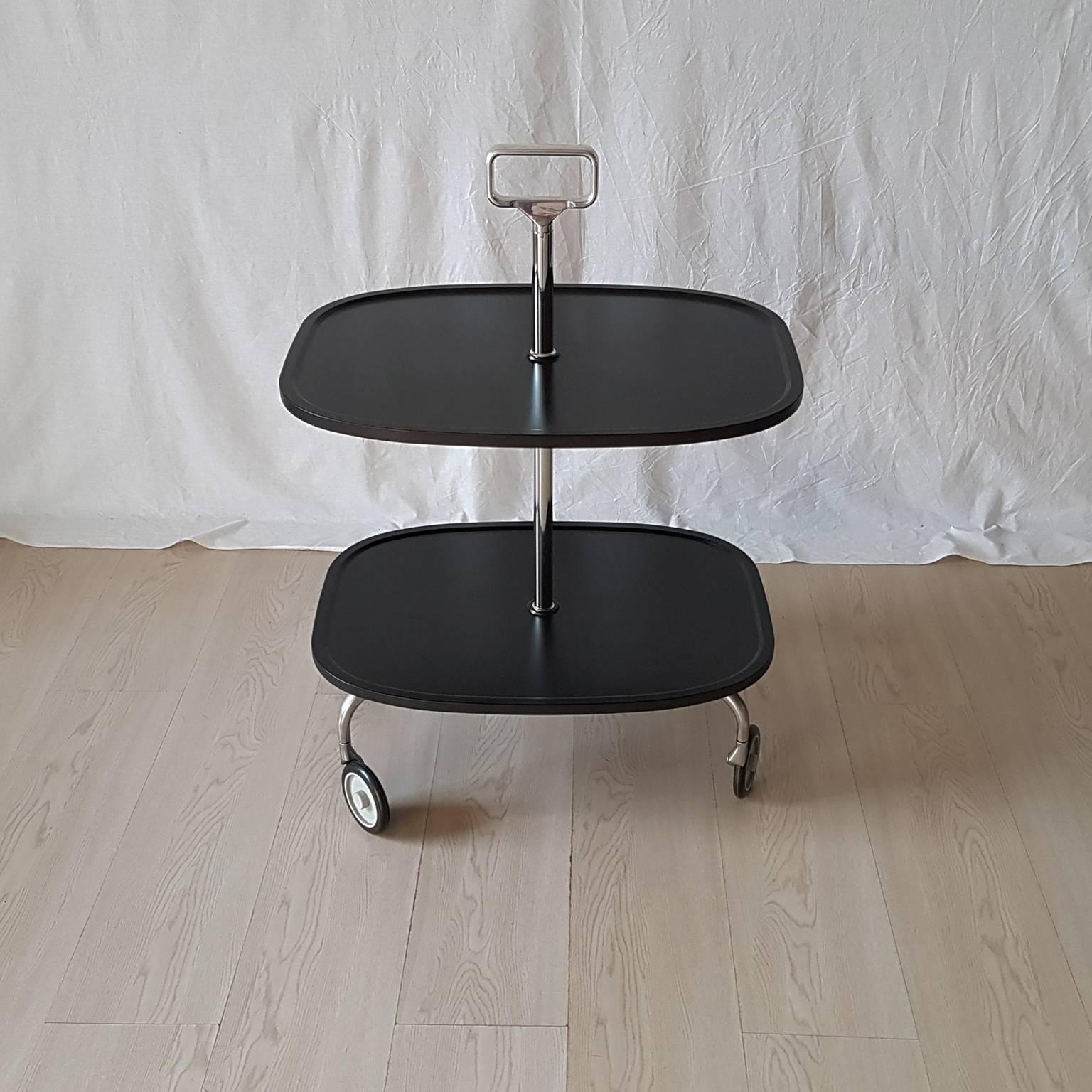 Italian Cart by Kartell in Black Lacquered Wood and Aluminium, Late 20th Century