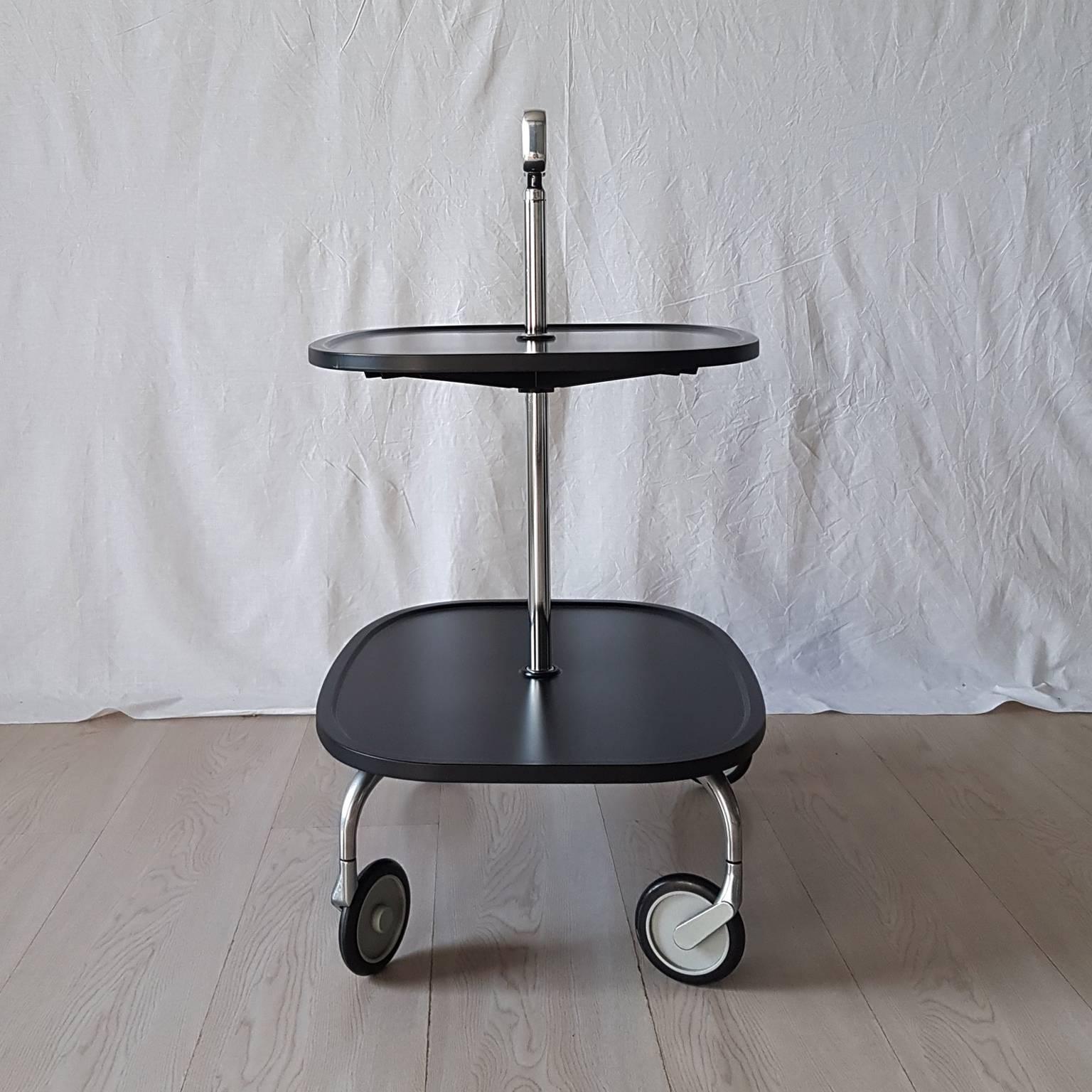 Aluminum Cart by Kartell in Black Lacquered Wood and Aluminium, Late 20th Century