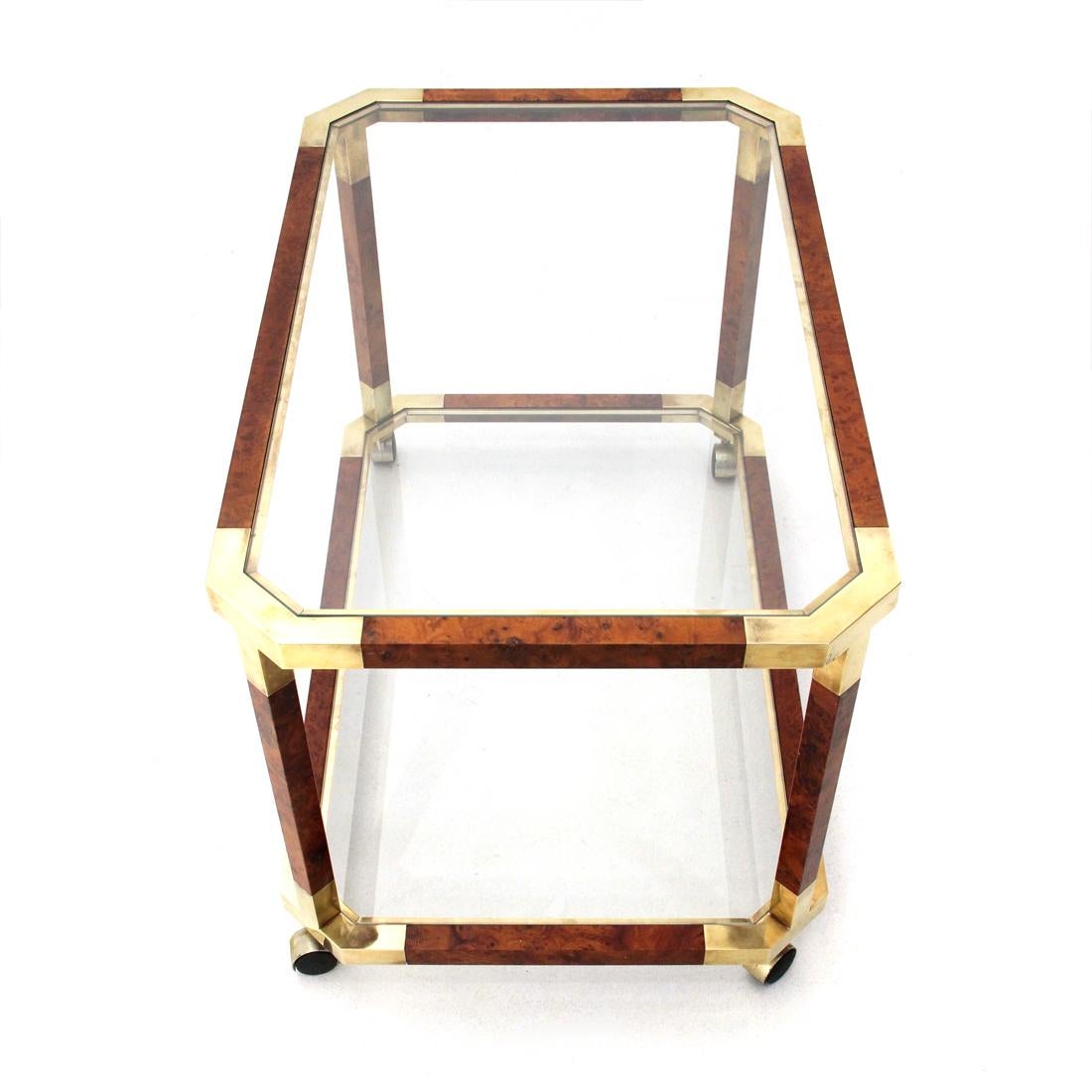 Cart in Brass, Glass, Briar Wood, 1980s In Good Condition In Savona, IT
