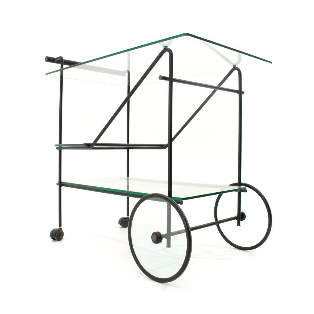 Mid-Century Modern Cart in Metal and Glass, 1980s