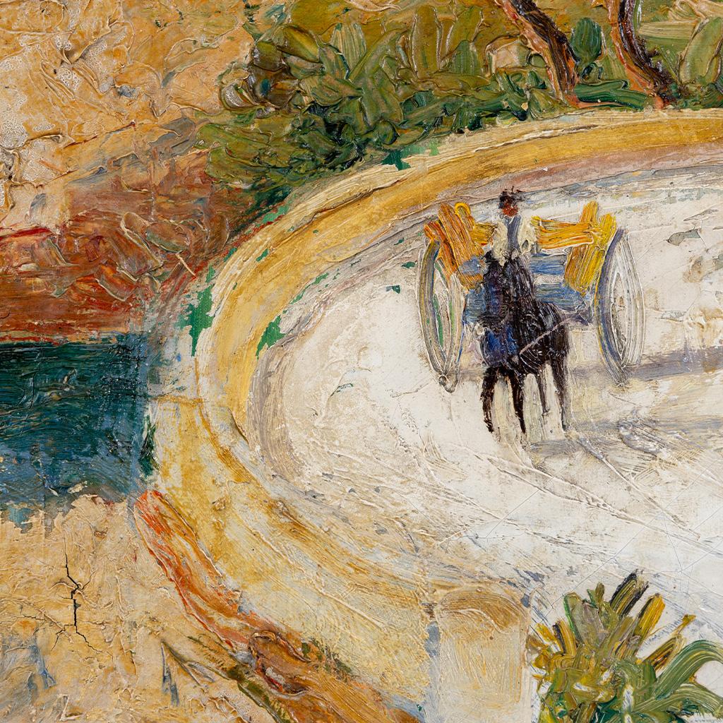 Wagen an der Mittelmeerküste, Öl auf Leinwand - Alexis Gritchenko (1883-1977) im Zustand „Gut“ im Angebot in TEYJAT, FR