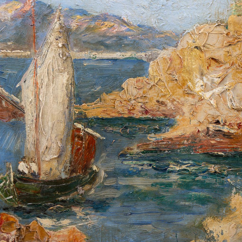 Wagen an der Mittelmeerküste, Öl auf Leinwand - Alexis Gritchenko (1883-1977) (20. Jahrhundert) im Angebot