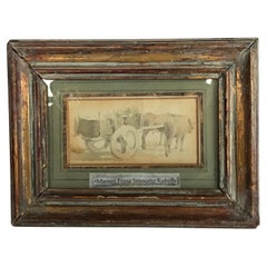 Used Cart With Ox Watercolor Painting, Framed