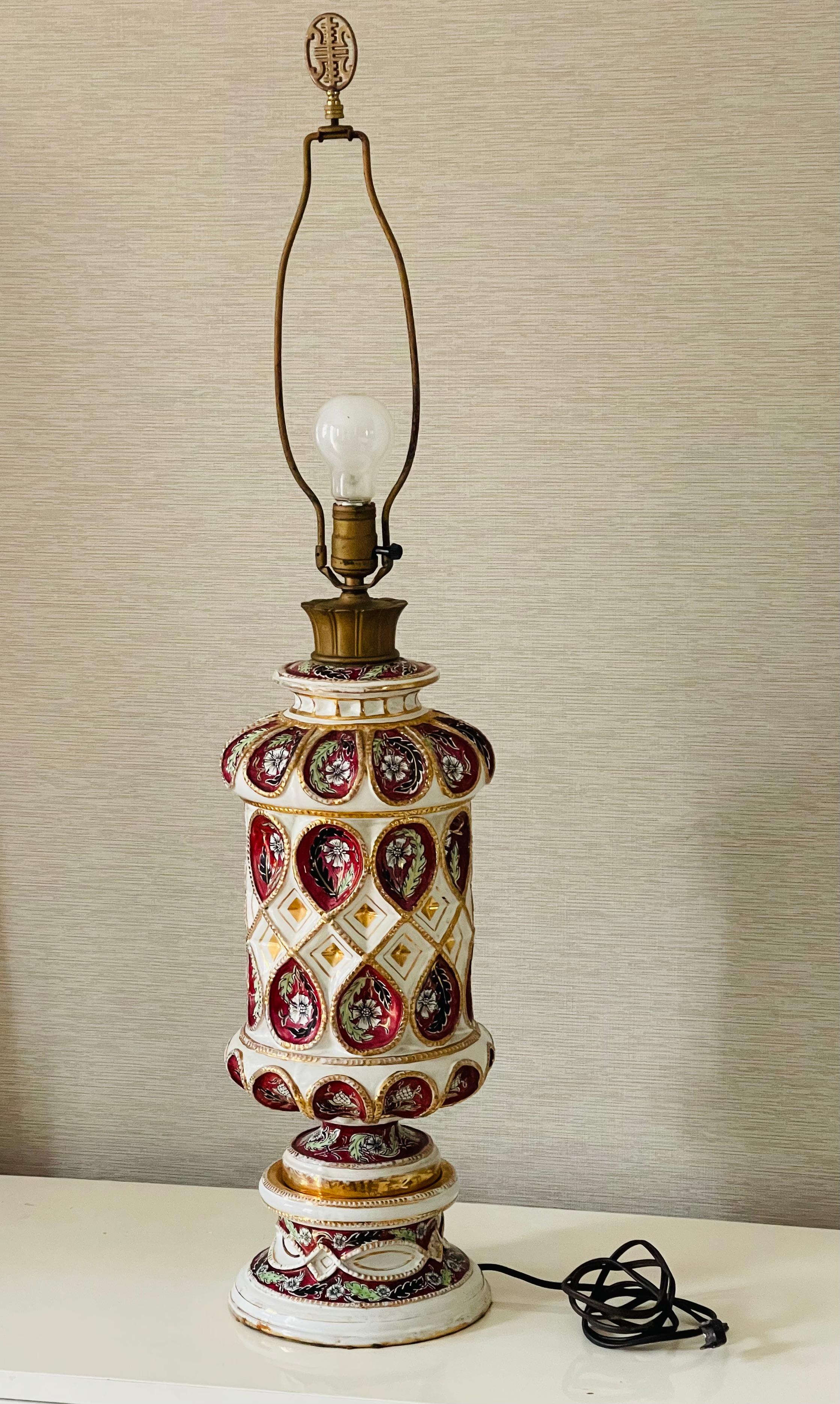 Baroque Revival Cantagalli  for Ardalt  Daliso  Lustro Italian Majolica Lamp For Sale
