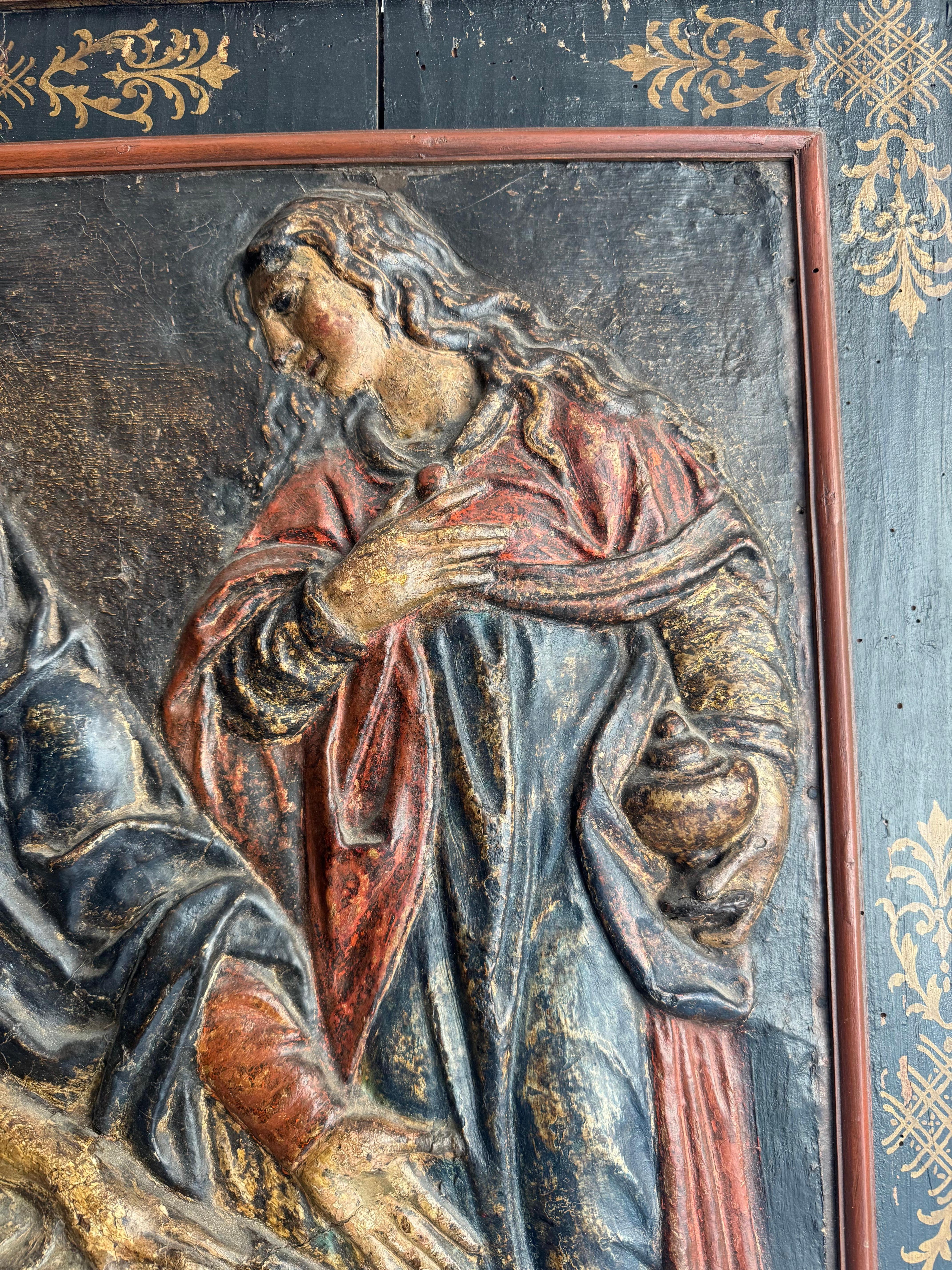 Fino al XVIII secolo Cartapesta policroma raffigurante la Deposizione di Cristo. XVII secolo in vendita