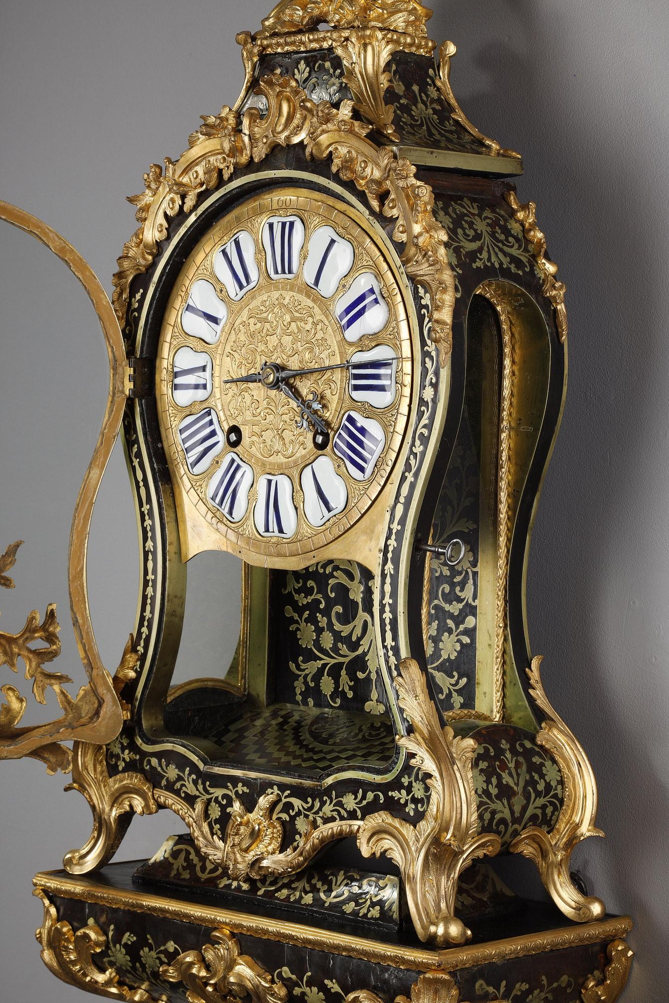 Cartel clock & its console in Boulle Marquetry and Gilt Bronze, Louis XV Period For Sale 7