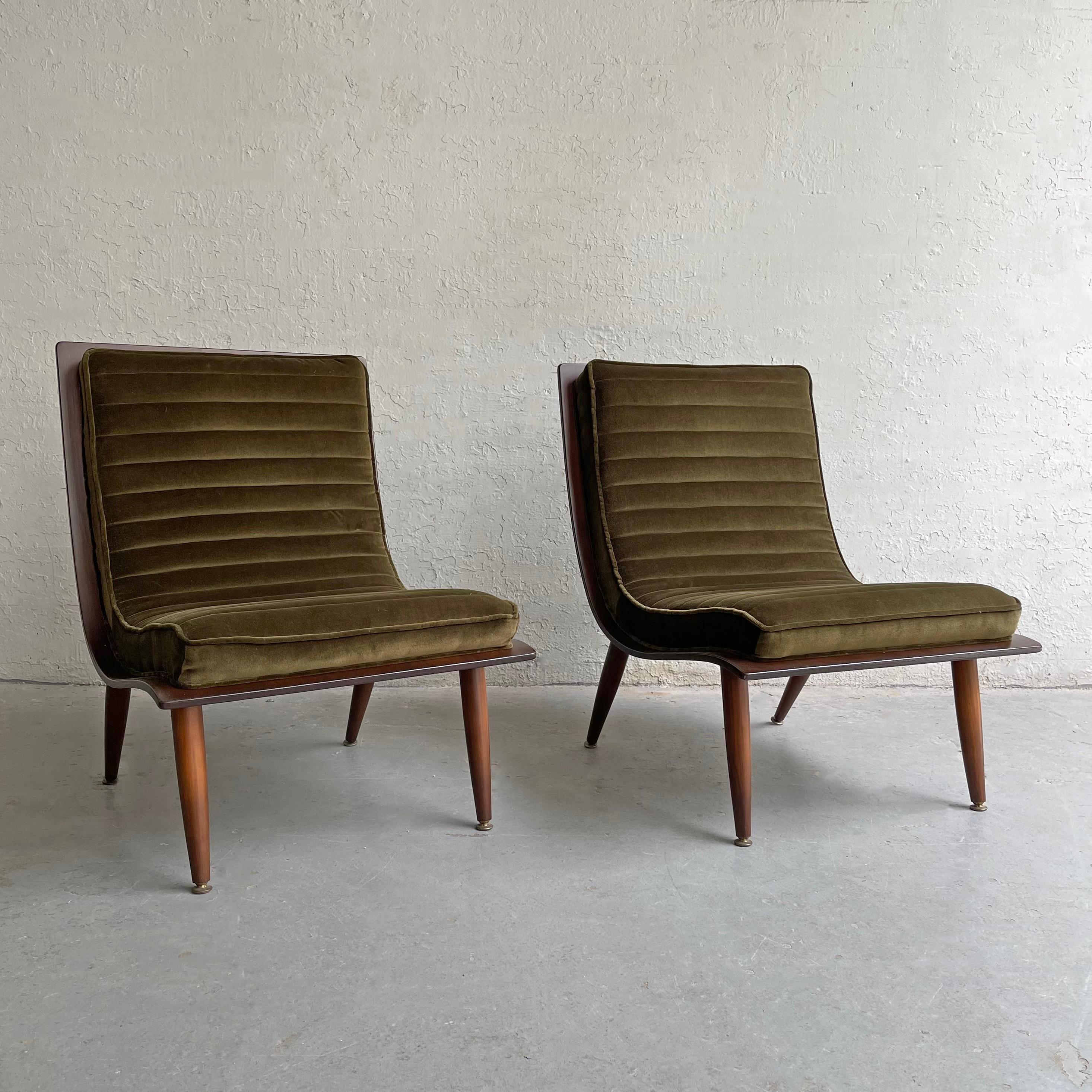 Mid-Century Modern Carter Brothers Walnut Bentwood Scoop Lounge Chairs
