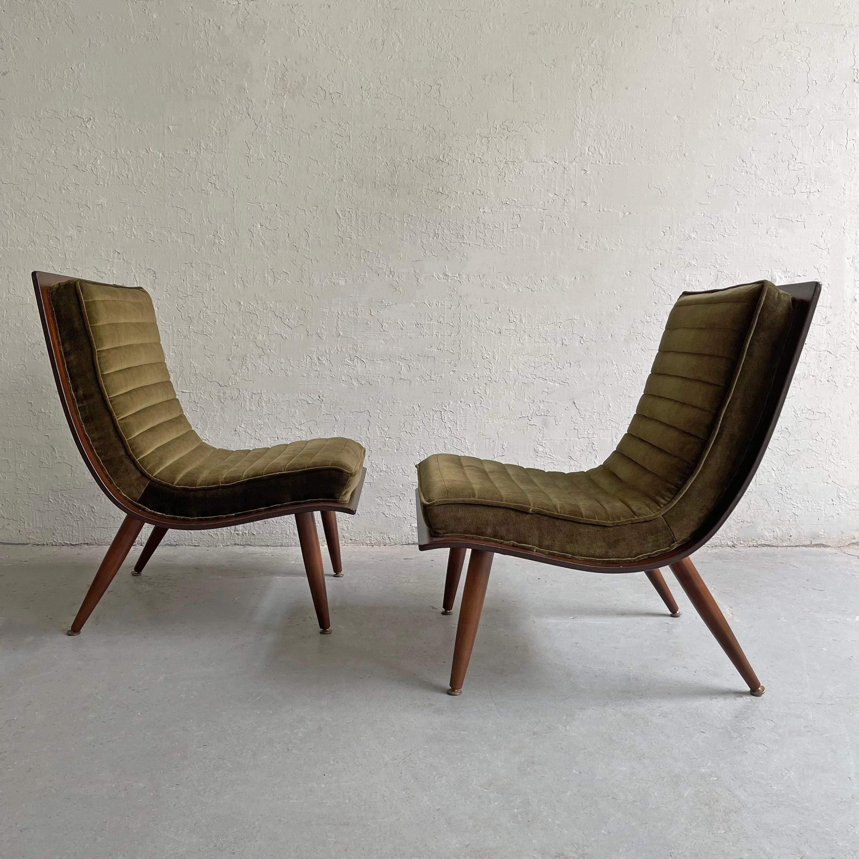 American Carter Brothers Walnut Bentwood Scoop Lounge Chairs